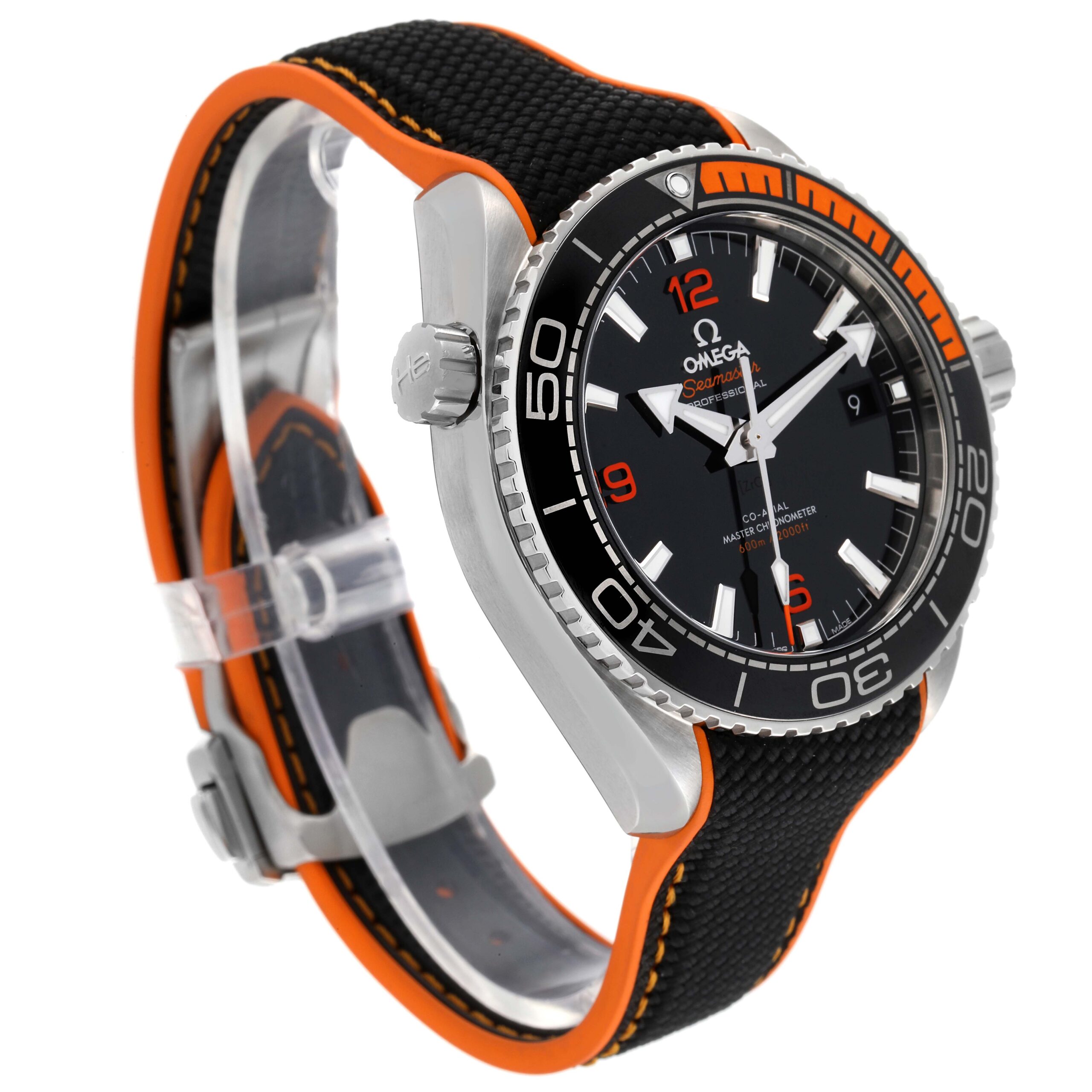 Omega Planet Ocean Black Orange Bezel Watch 215.32.44.21.01.001 Box Card