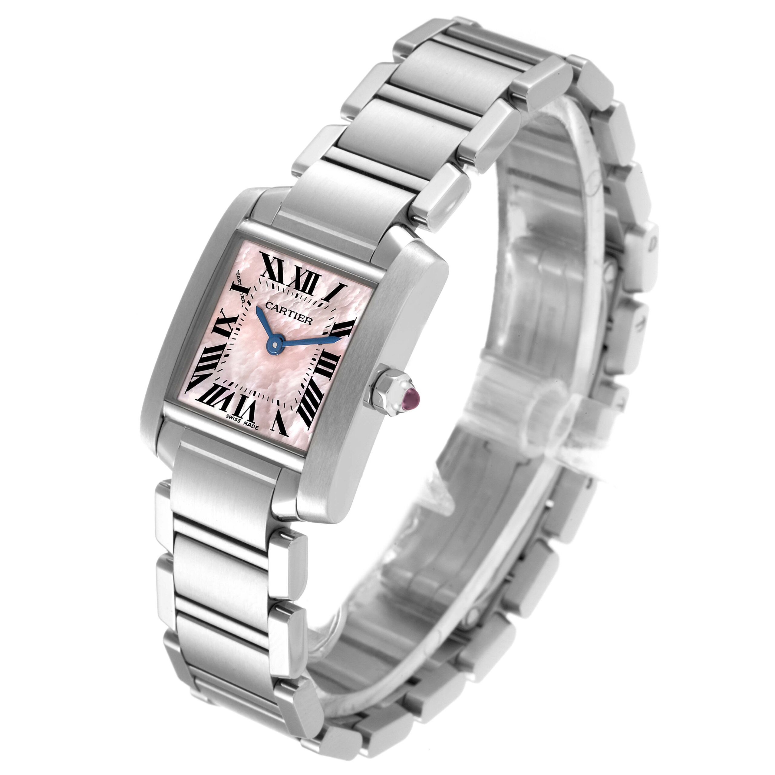 Cartier Tank Francaise Pink Mother of Pearl Steel Ladies Watch W51028Q3