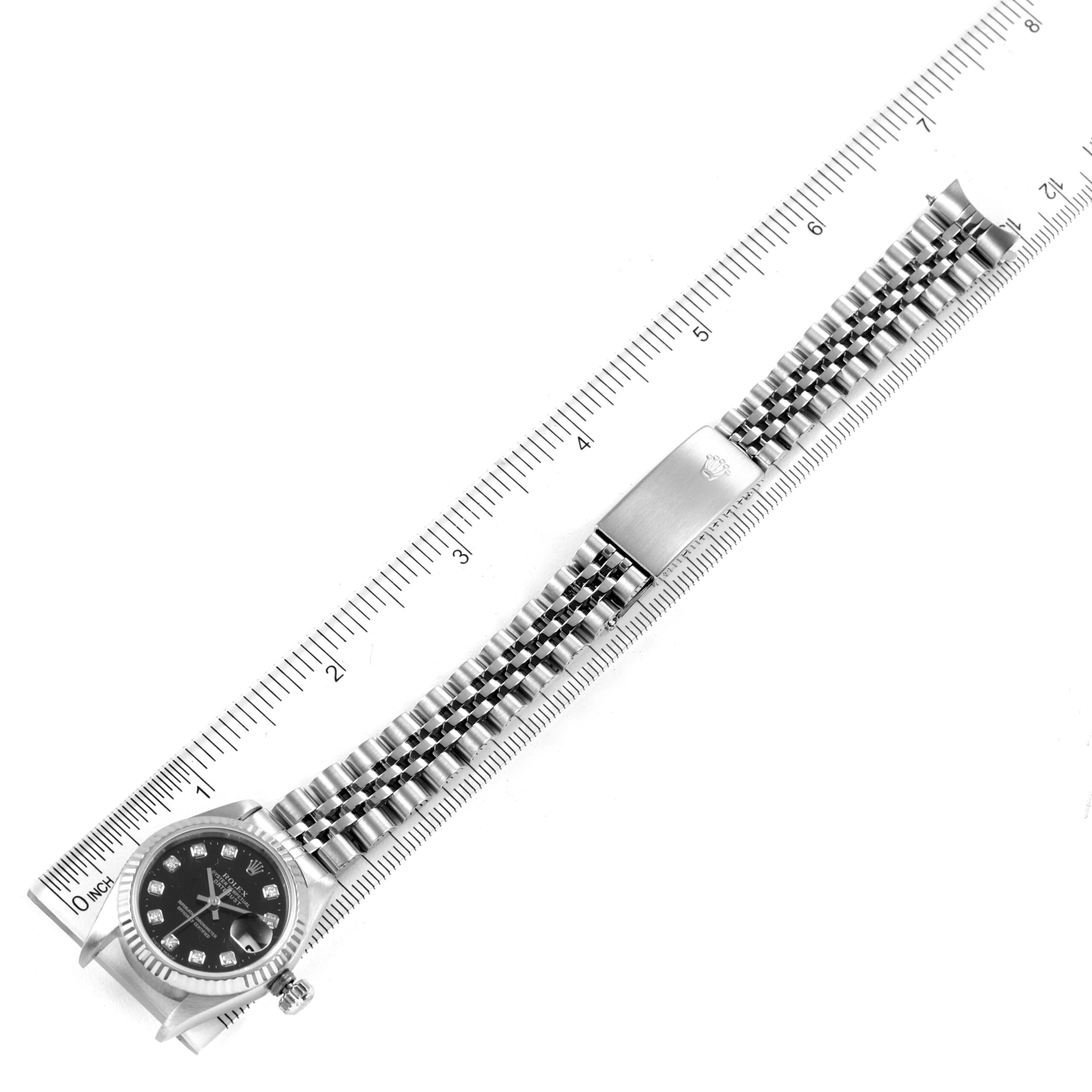 Rolex Datejust Steel White Gold Black Diamond Dial Ladies Watch 79174