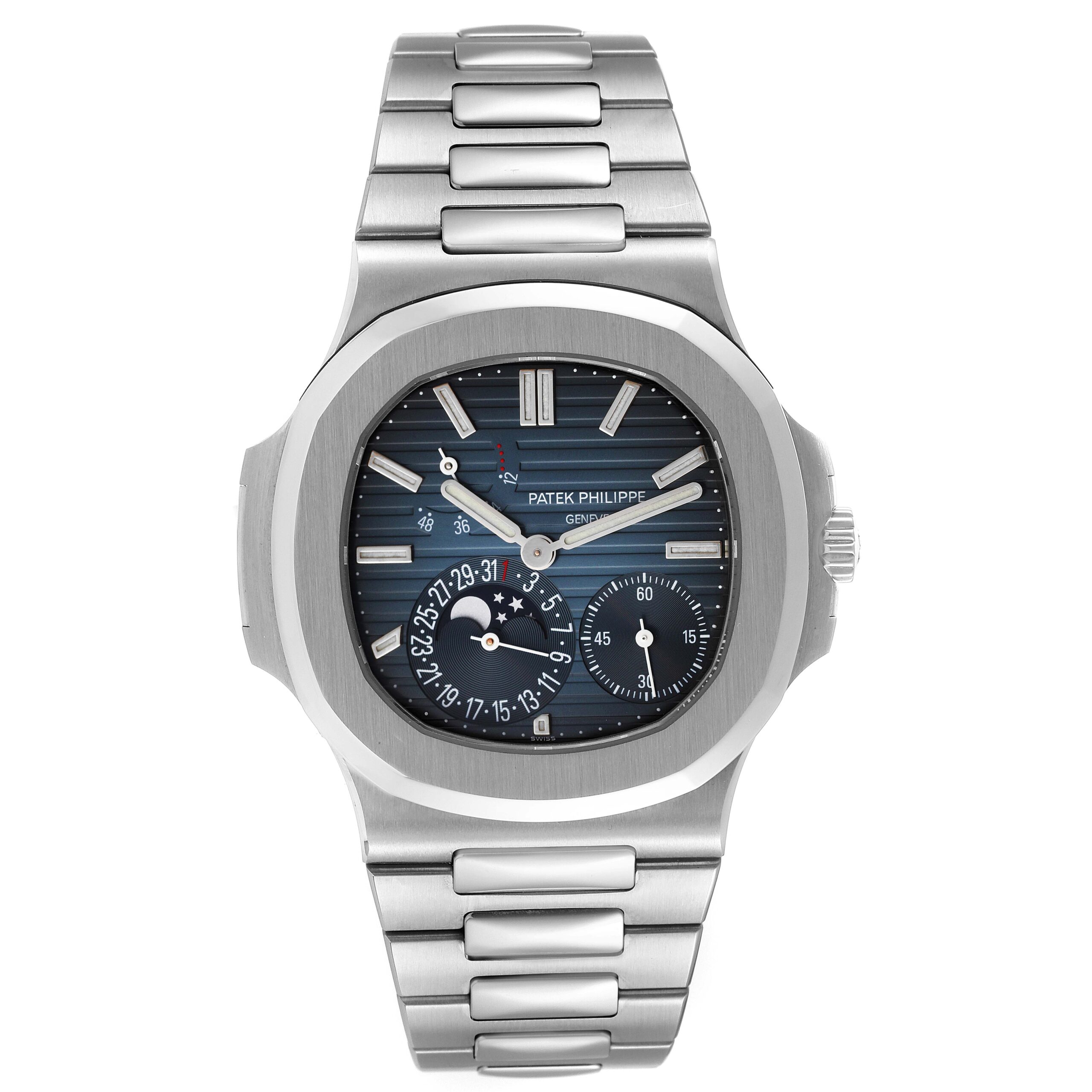 Patek Philippe Nautilus Blue Dial Moonphase Steel Mens Watch 5712 Box Papers
