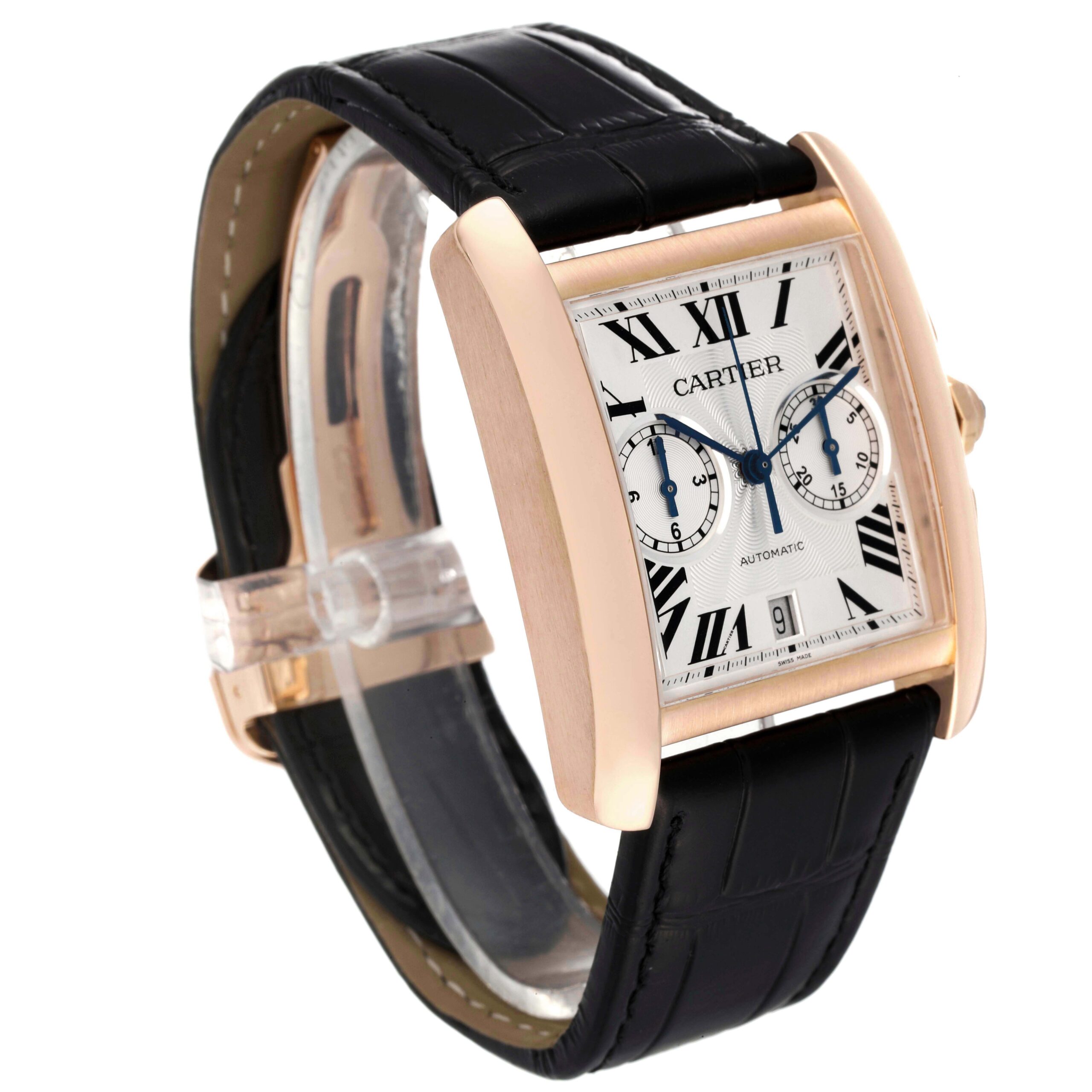 Cartier Tank MC 18K Rose Gold Silver Dial Mens Watch W5330005