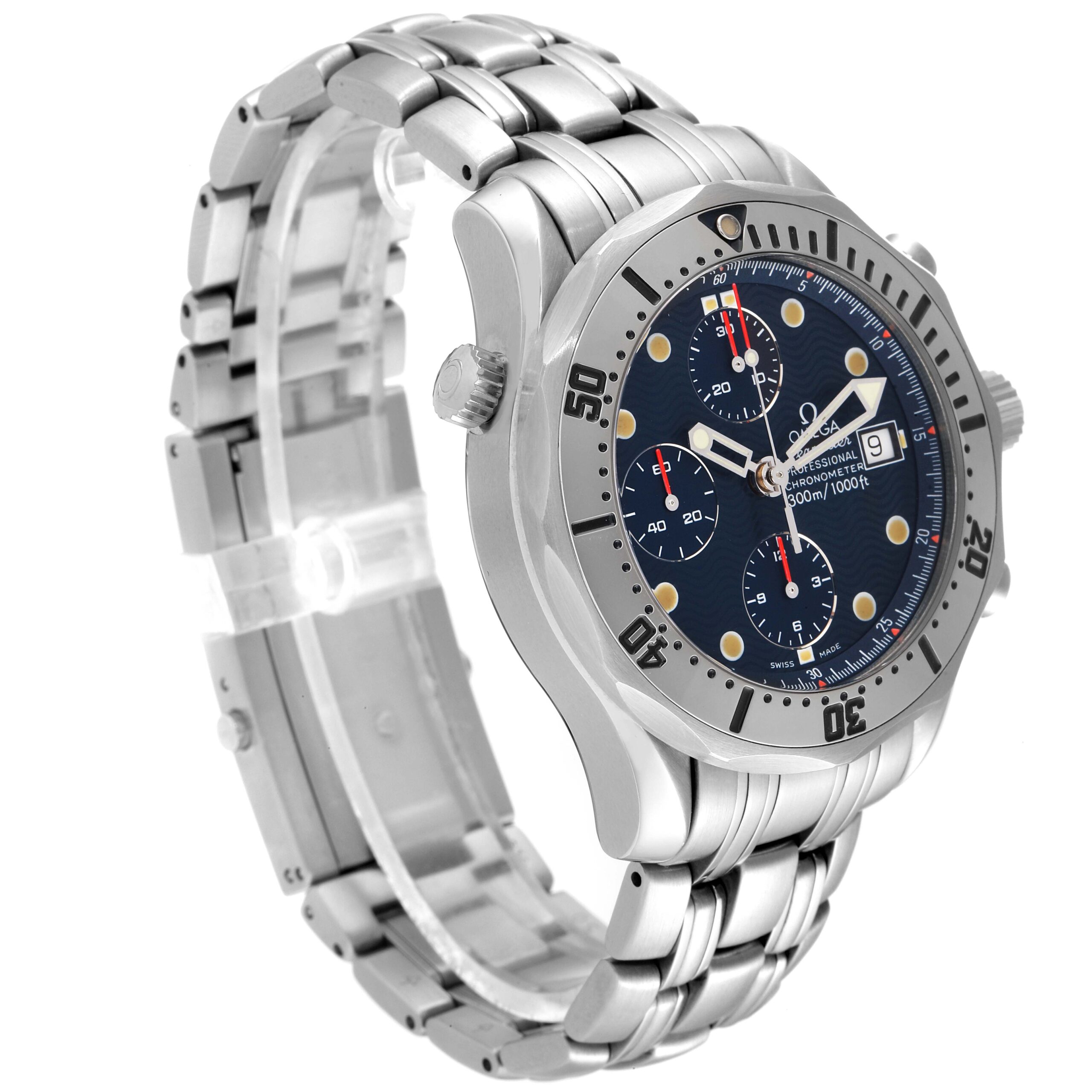 Omega Seamaster Chronograph Blue Dial Steel Mens Watch 2598.80.00 Box Card