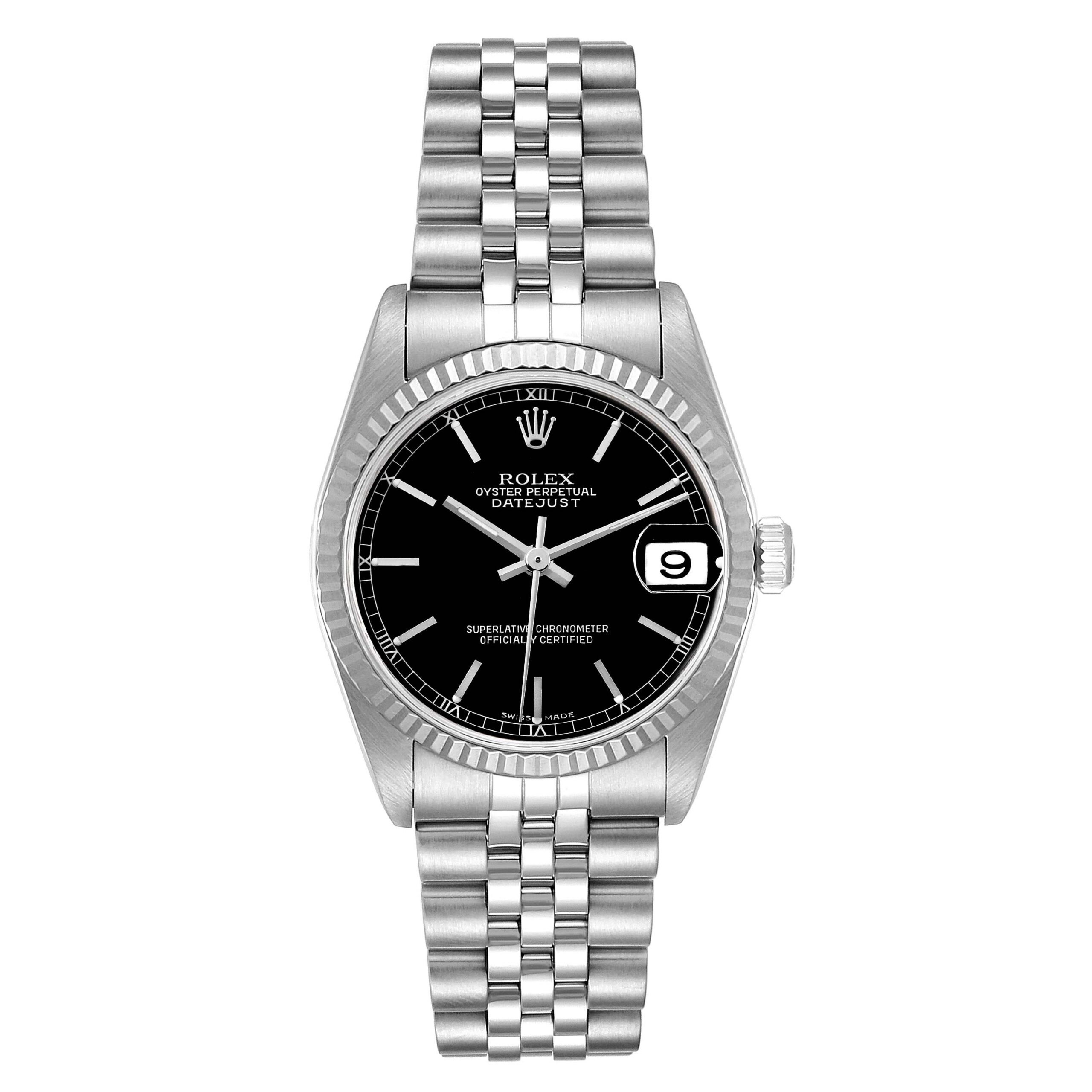 Rolex Datejust Midsize Steel White Gold Black Dial Ladies Watch 78274
