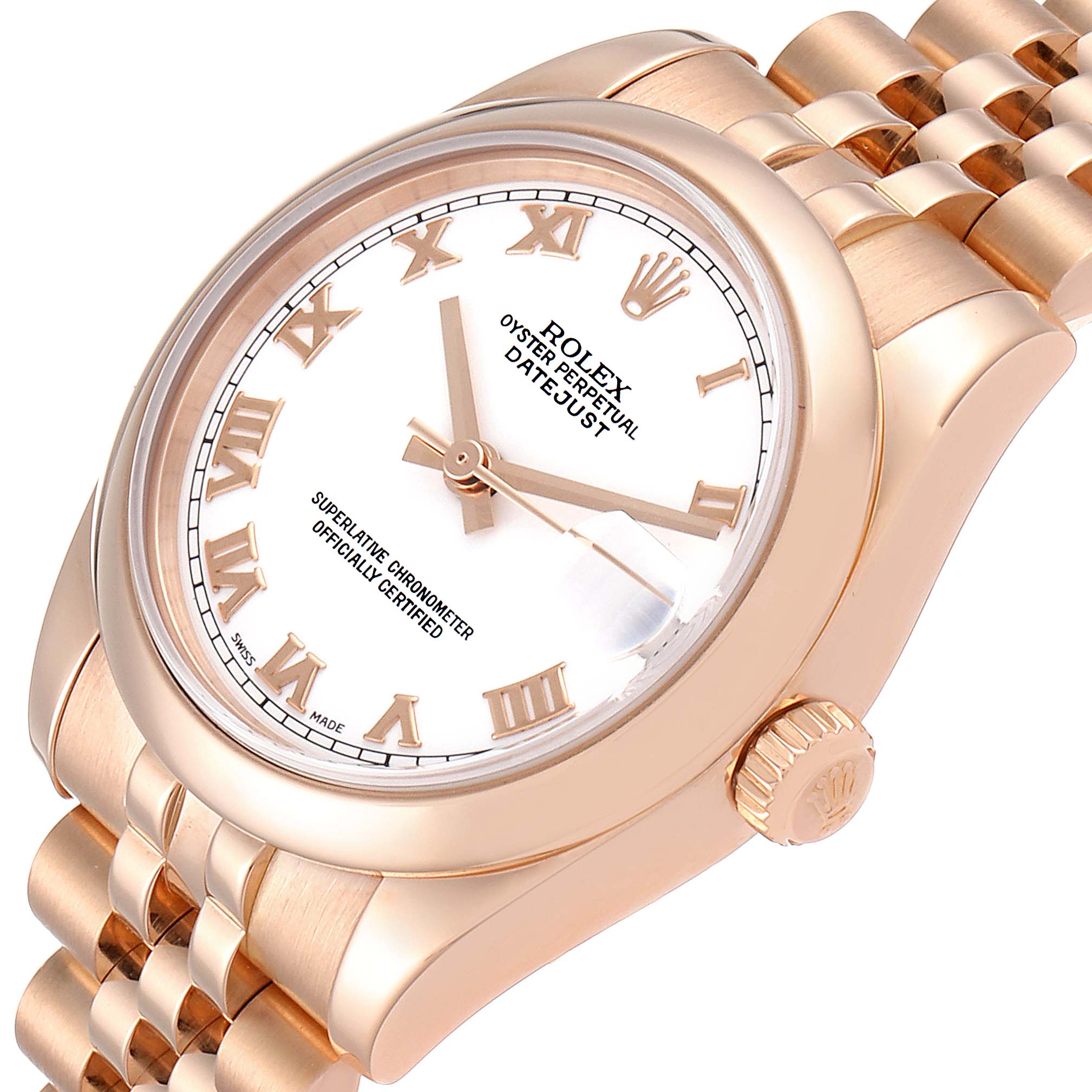 Rolex President Midsize 31 White Dial Rose Gold Ladies Watch 178245