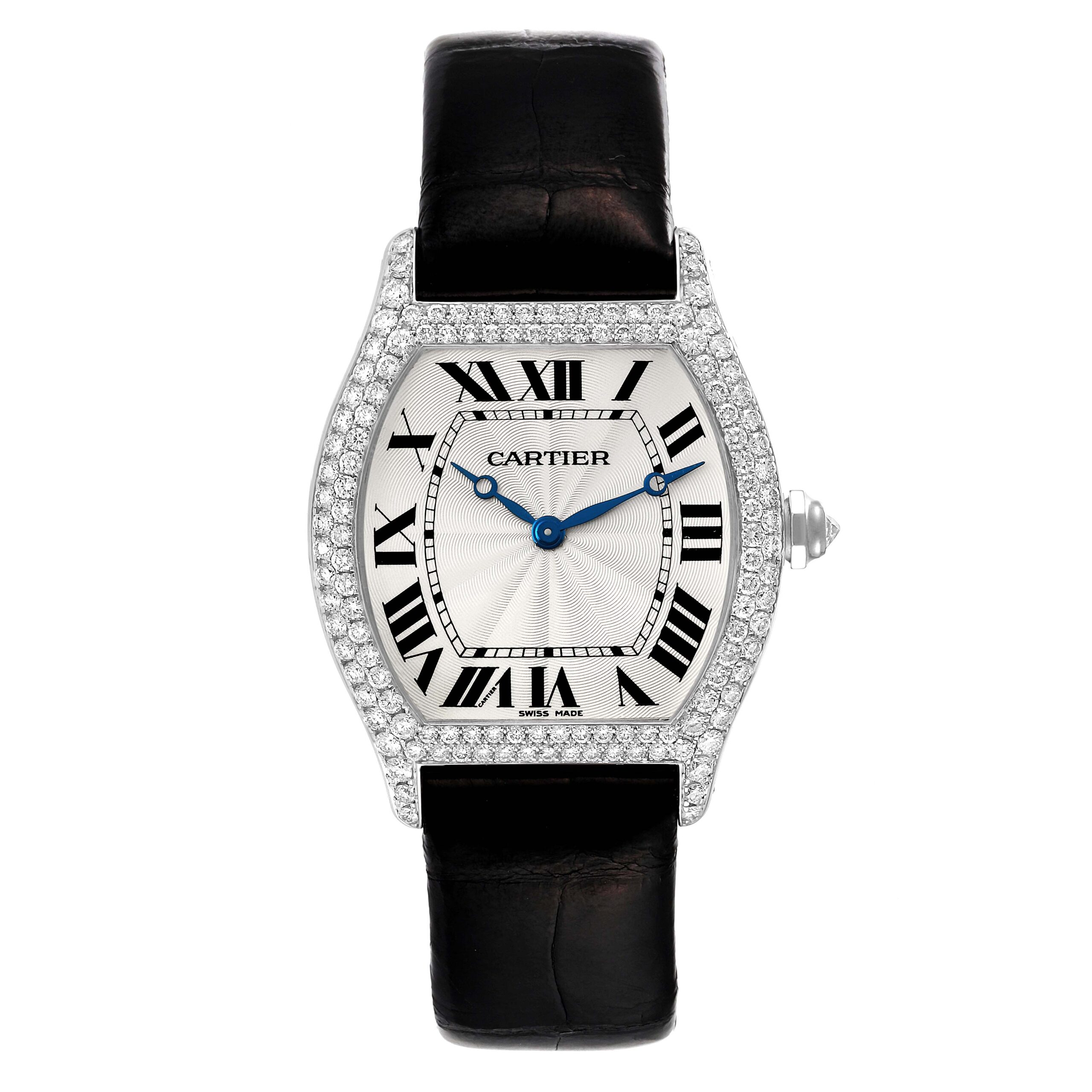 Cartier Tortue 18K White Gold Diamond Mens Watch WA504351