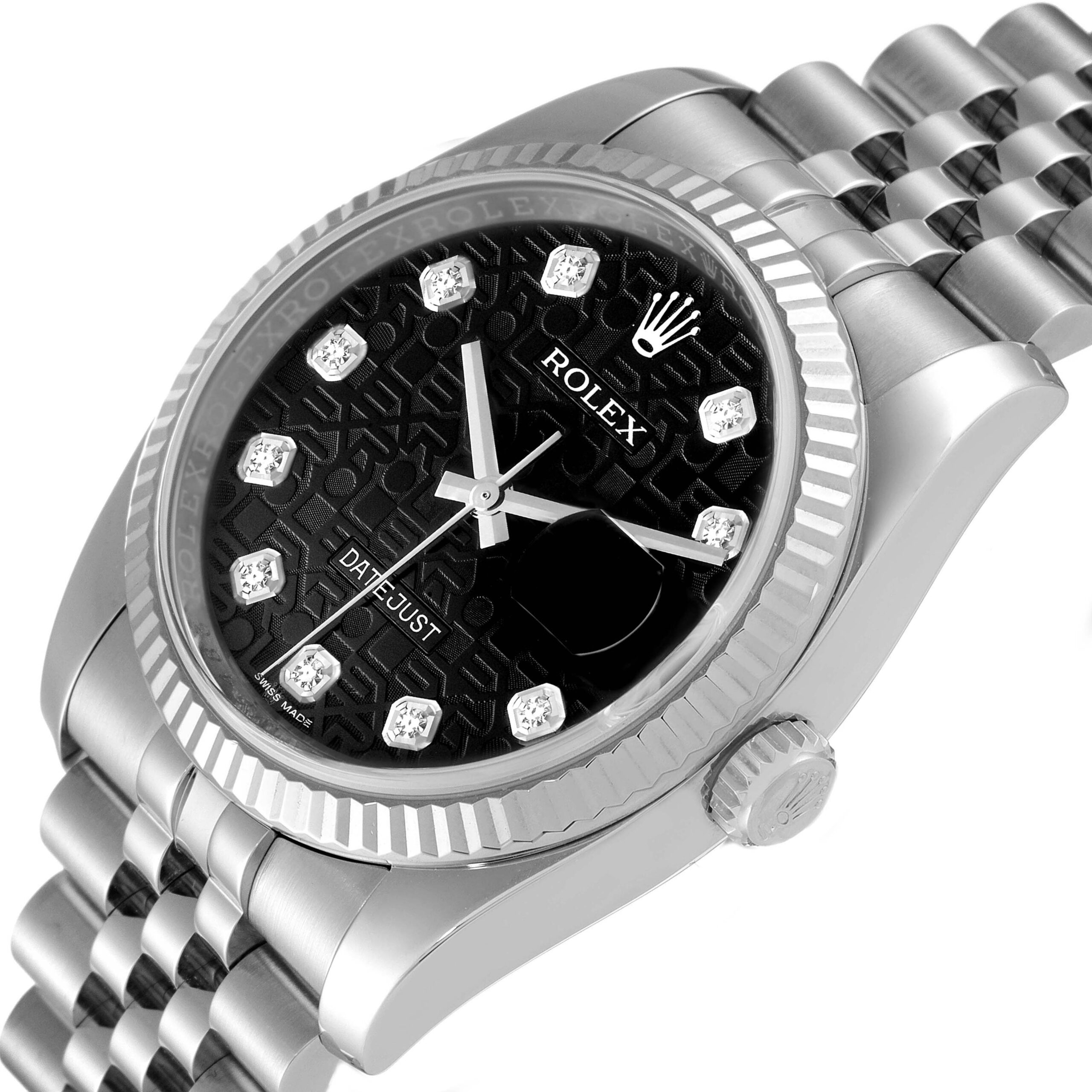 Rolex Datejust Steel White Gold Anniversary Diamond Dial Mens Watch 116234