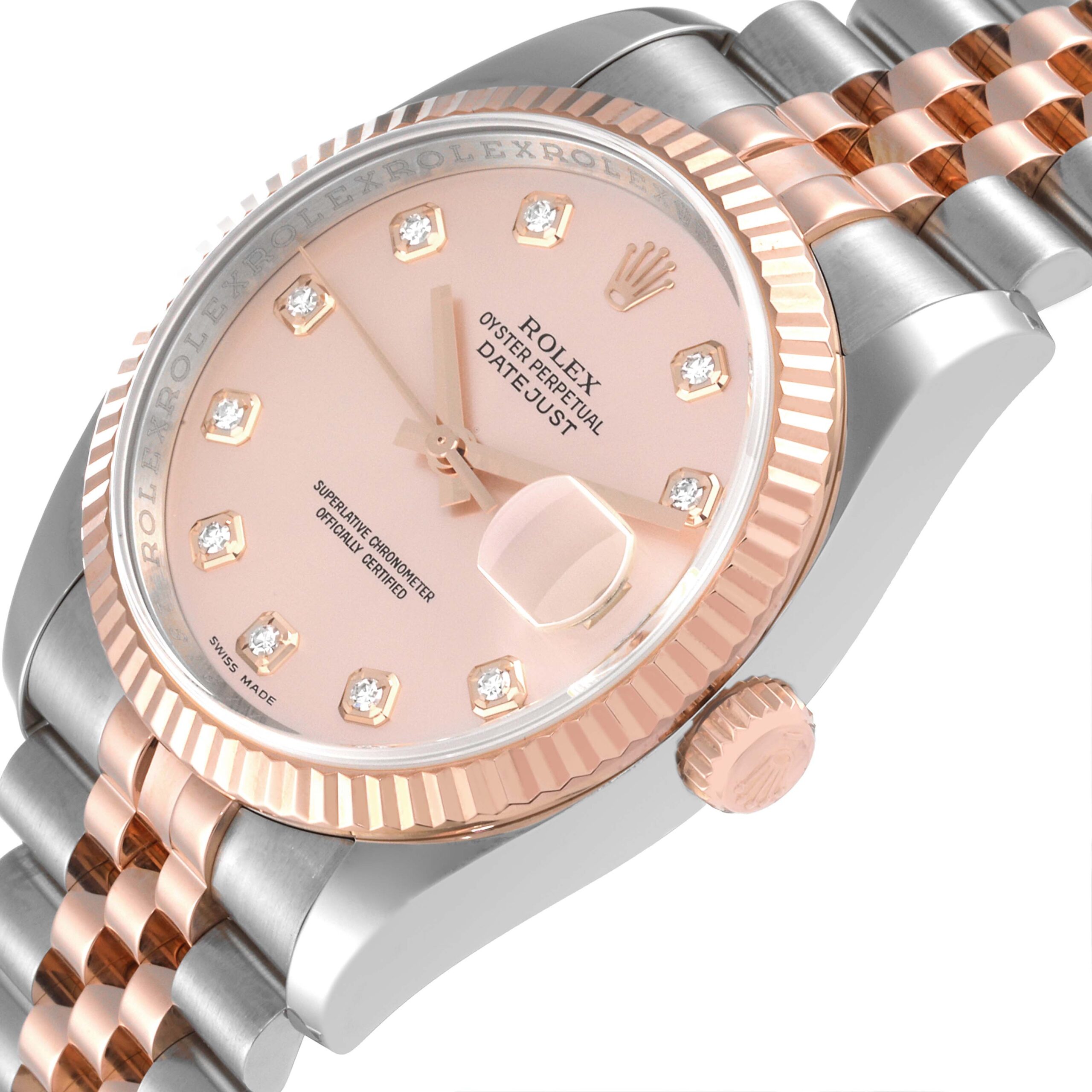 Rolex Datejust Steel Rose Gold Diamond Mens Watch 116231