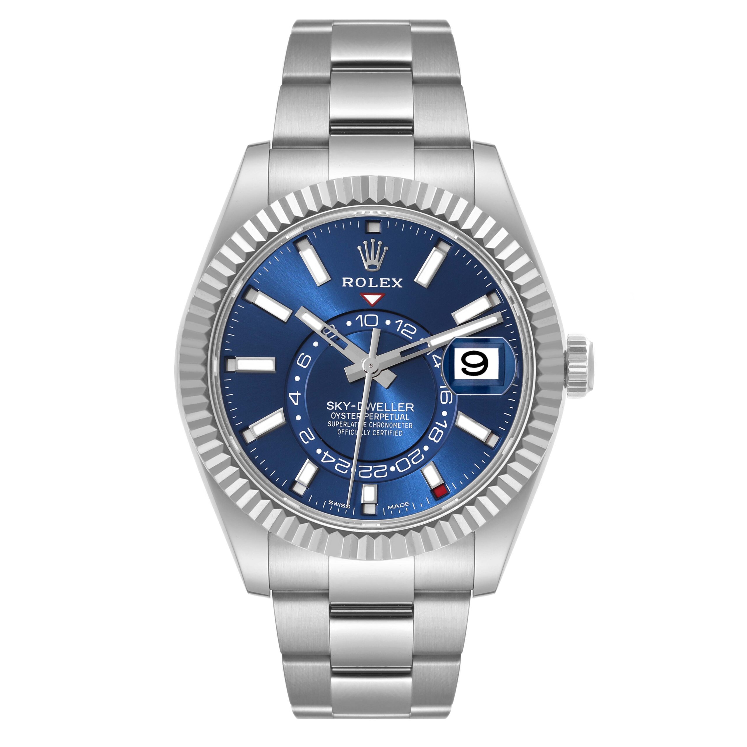 Rolex Sky-Dweller Steel White Gold Blue Dial Mens Watch 326934 Box Card