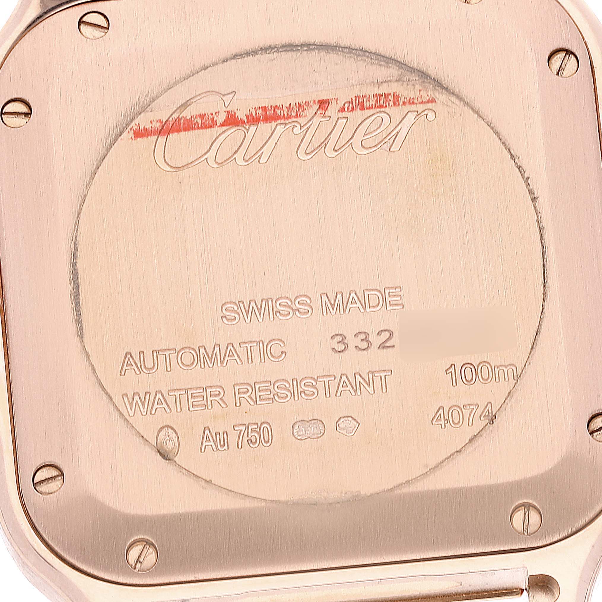 Cartier Santos Midsize Rose Gold Diamond Mens Watch WJSA0007 Box Card