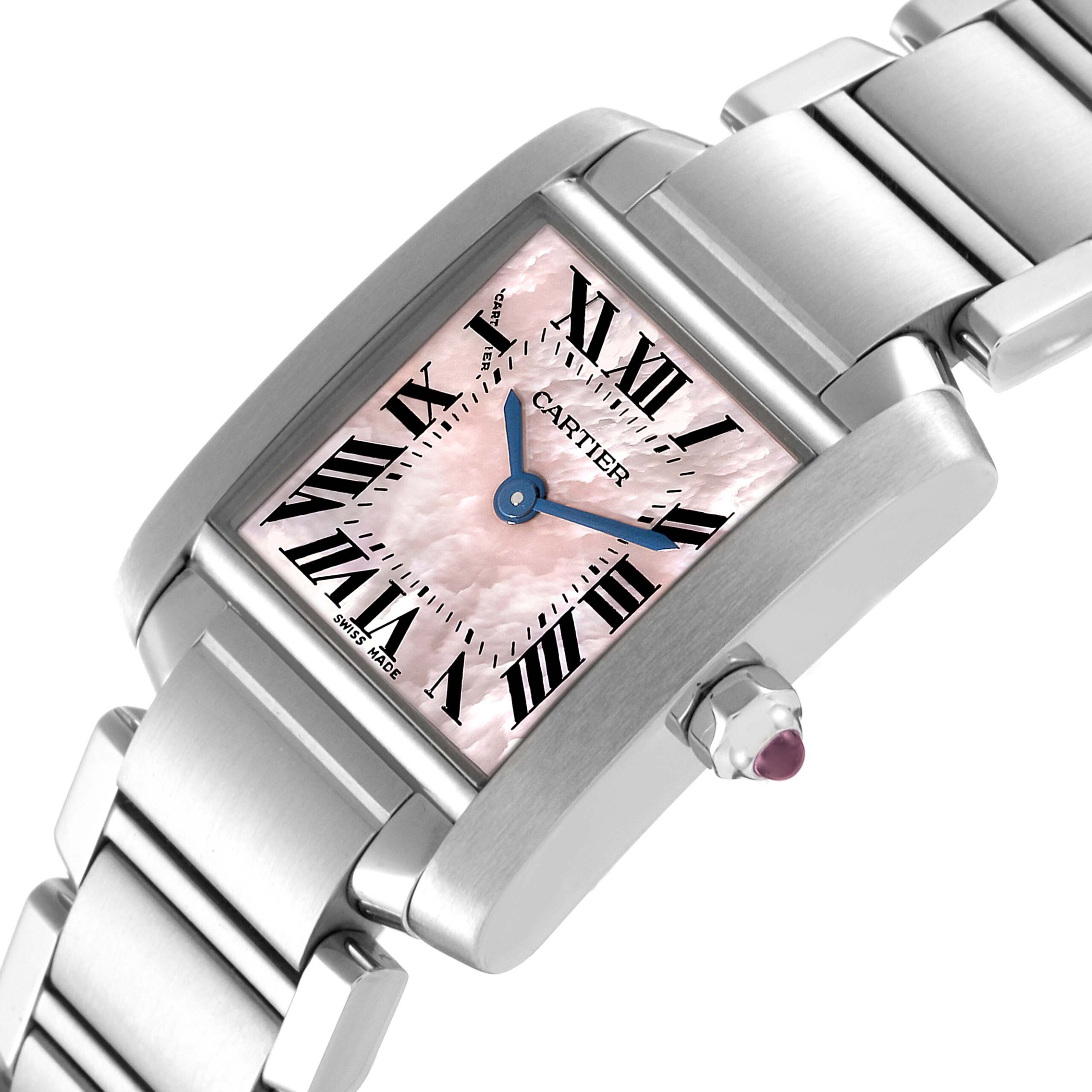 Cartier Tank Francaise Pink Mother of Pearl Steel Ladies Watch W51028Q3