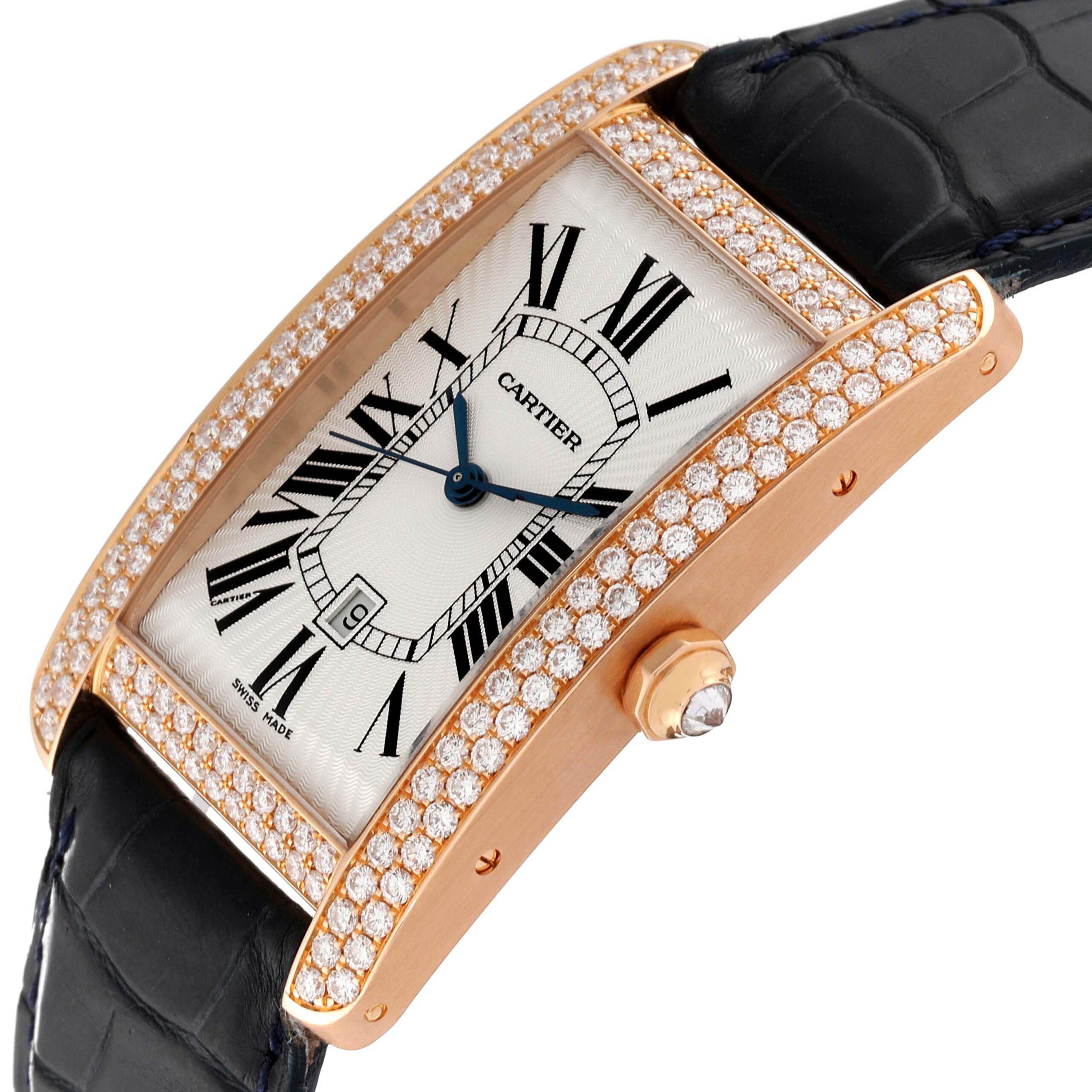 Cartier Tank Americaine Large Rose Gold Diamond Mens Watch WB704851