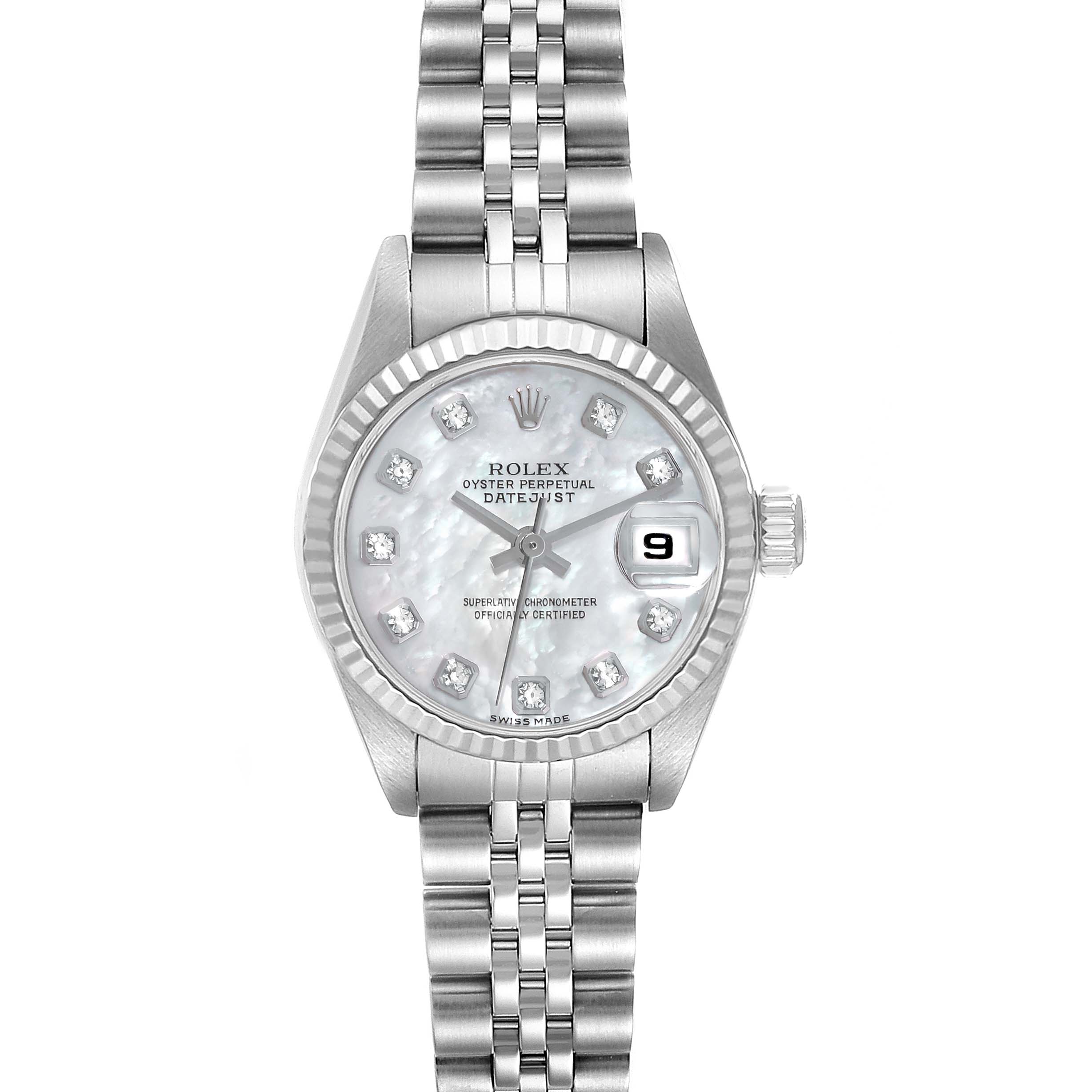 Rolex Datejust Steel White Gold Mother of Pearl Diamond Ladies Watch 79174