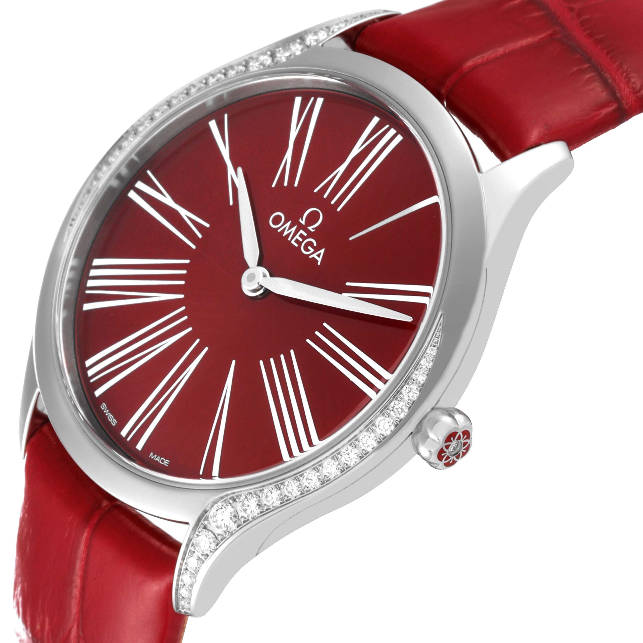 Omega DeVille Tresor Diamond Red Dial Ladies Watch 428.18.36.60.11.002 Box Card