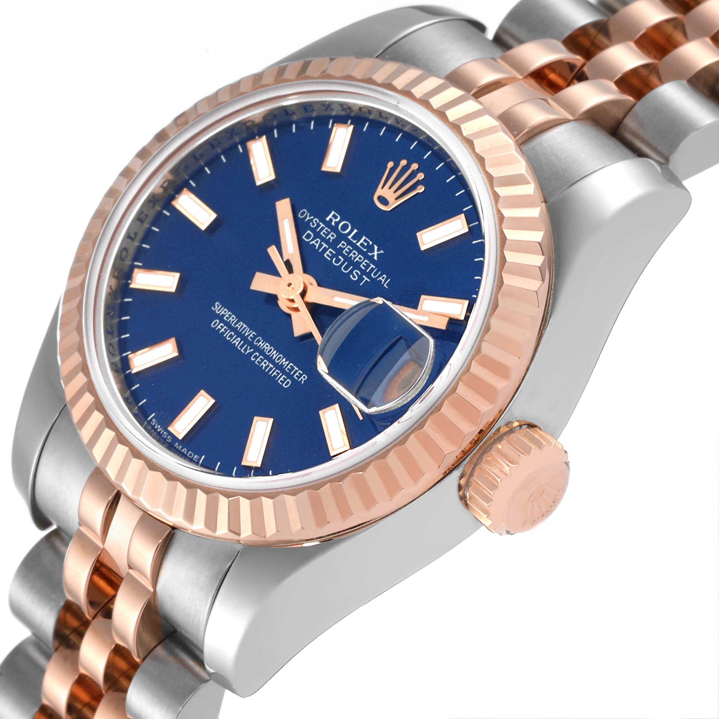 Rolex Datejust Steel Rose Gold Blue Dial Ladies Watch 179171 Box Card