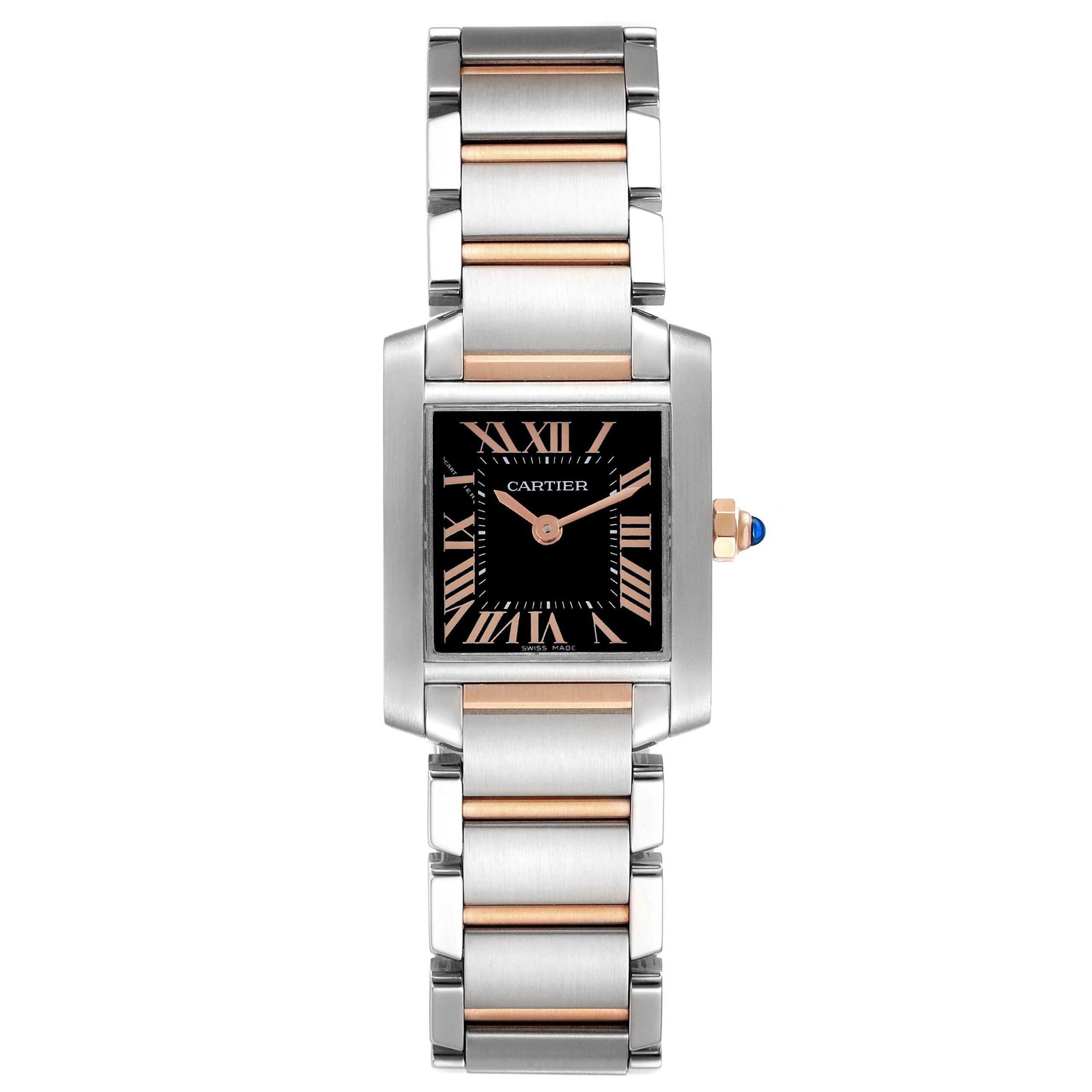 Cartier Tank Francaise Steel Rose Gold Black Dial Ladies Watch W5010001