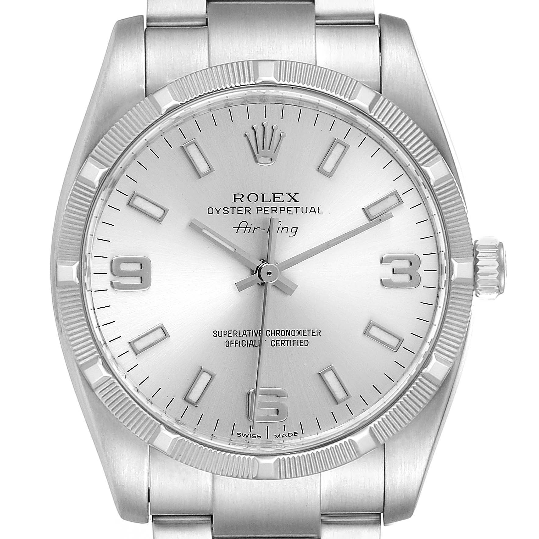 Rolex Air King Silver Dial Arabic Numeral Steel Mens Watch 114210
