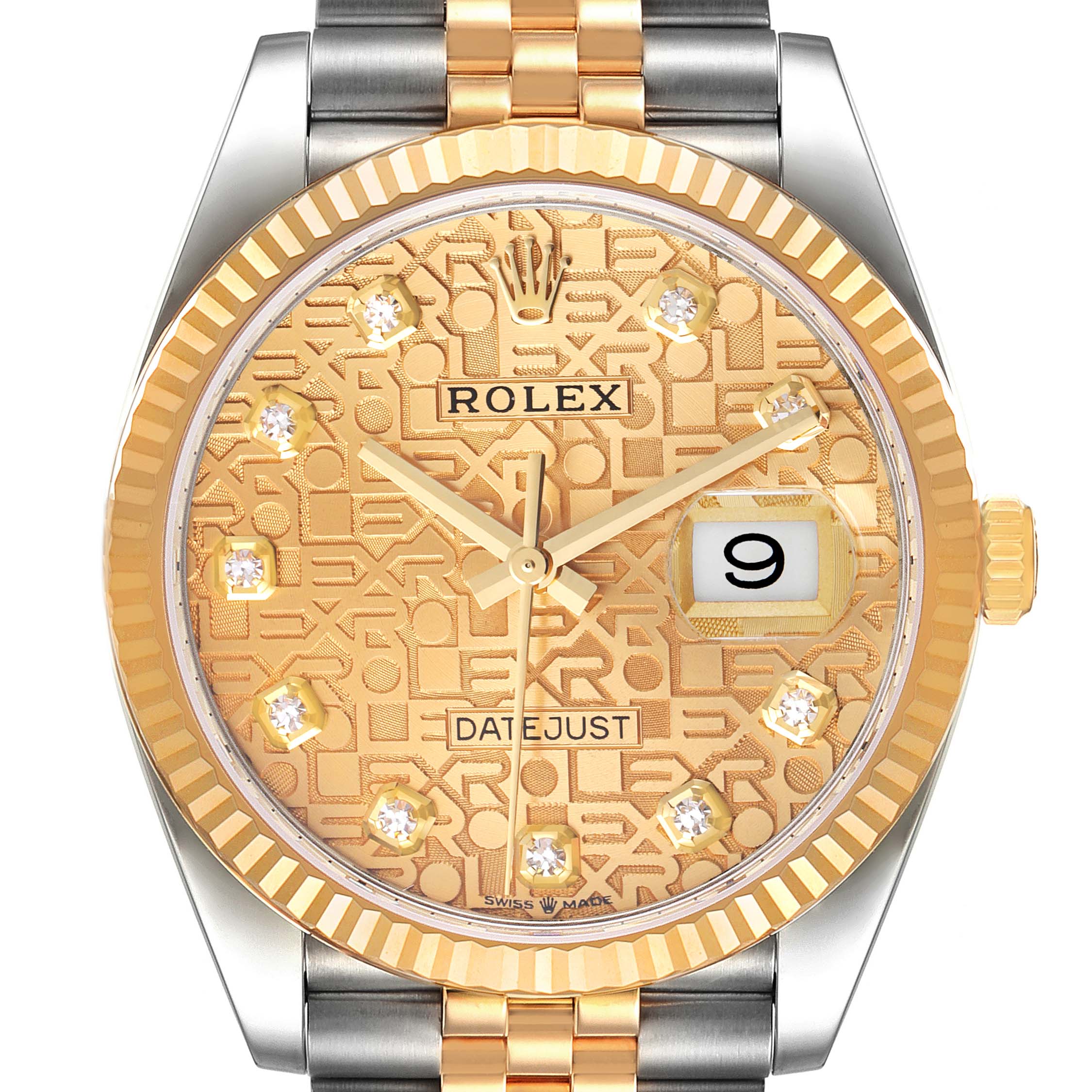 Rolex Datejust Steel Yellow Gold Diamond Dial Mens Watch 126233