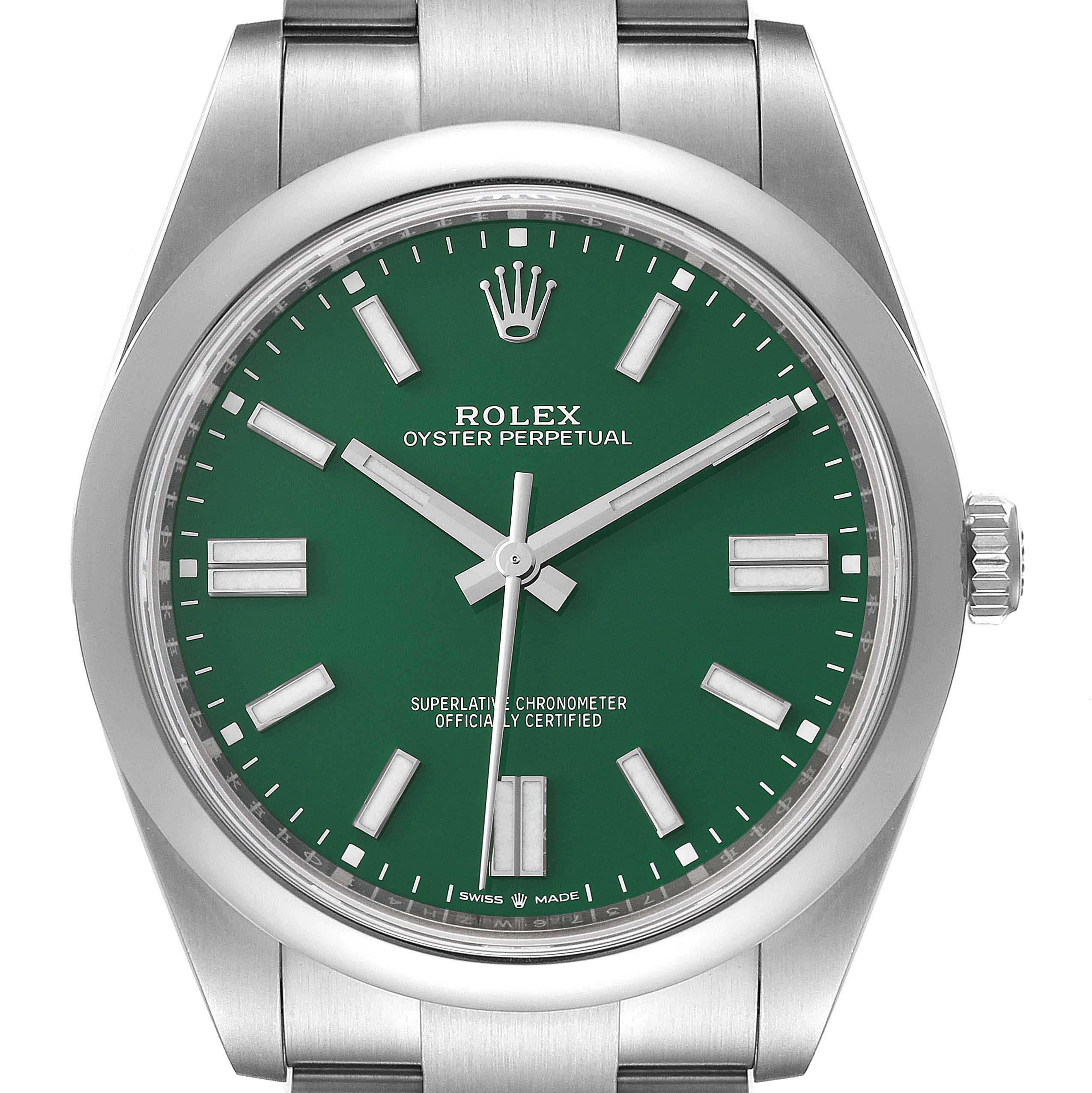 Rolex Oyster Perpetual 41mm Green Dial Steel Mens Watch 124300 Unworn