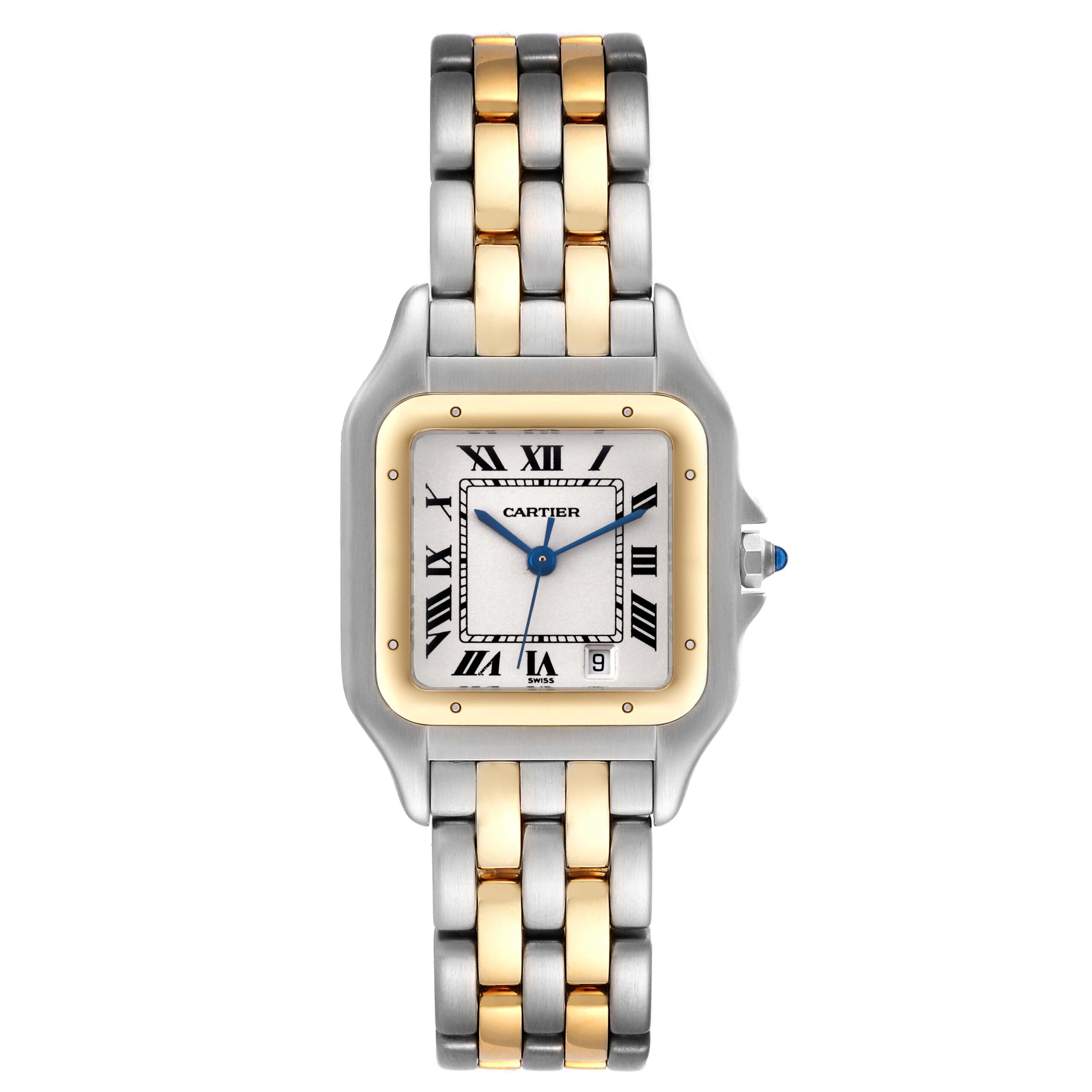 Cartier Panthere Large Steel Yellow Gold Two Row Watch W25028B8 Box Papers