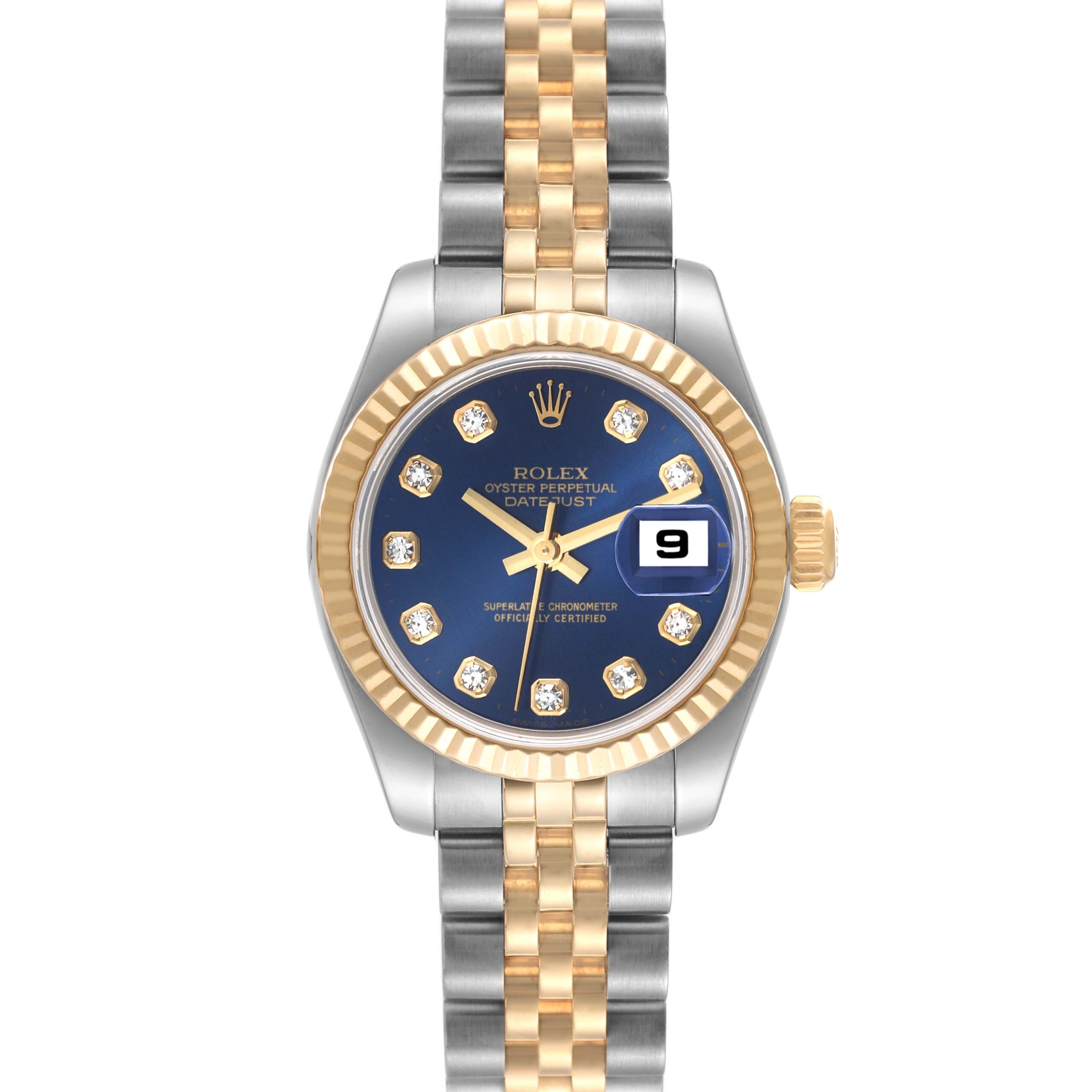 Rolex Datejust Steel Yellow Gold Blue Diamond Dial Ladies Watch 179173