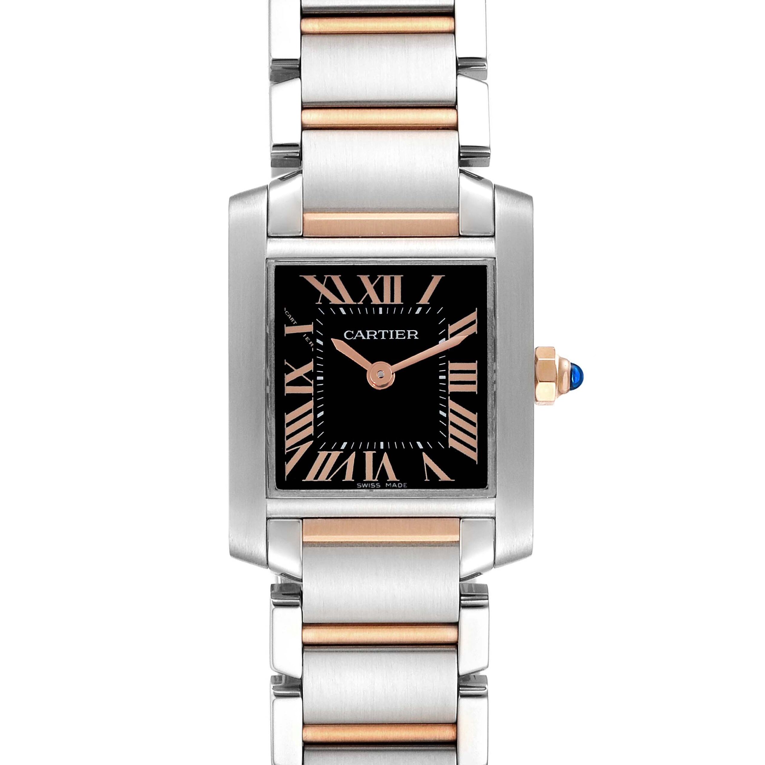 Cartier Tank Francaise Steel Rose Gold Black Dial Ladies Watch W5010001