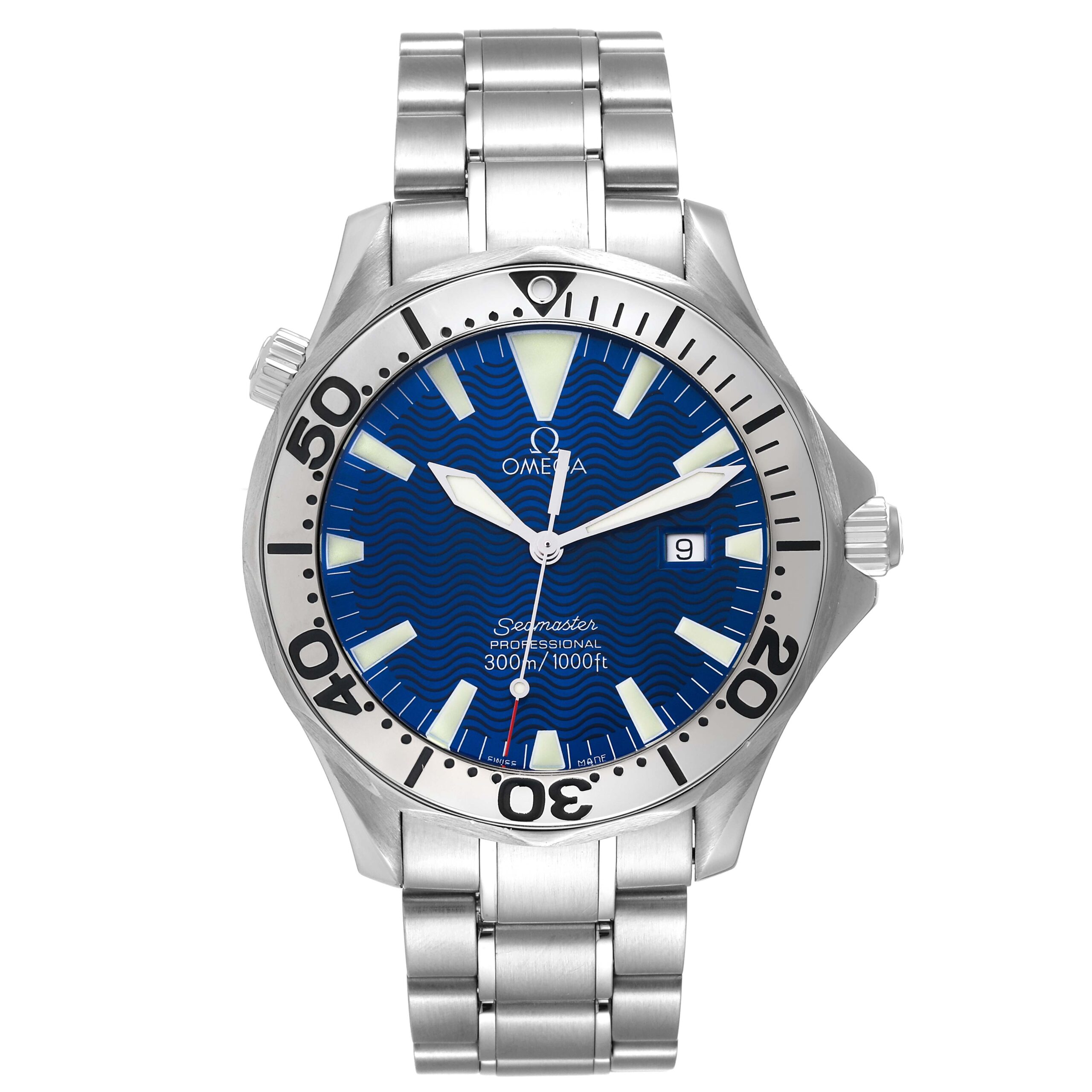 Omega Seamaster Electric Blue Wave Dial Steel Mens Watch 2265.80.00