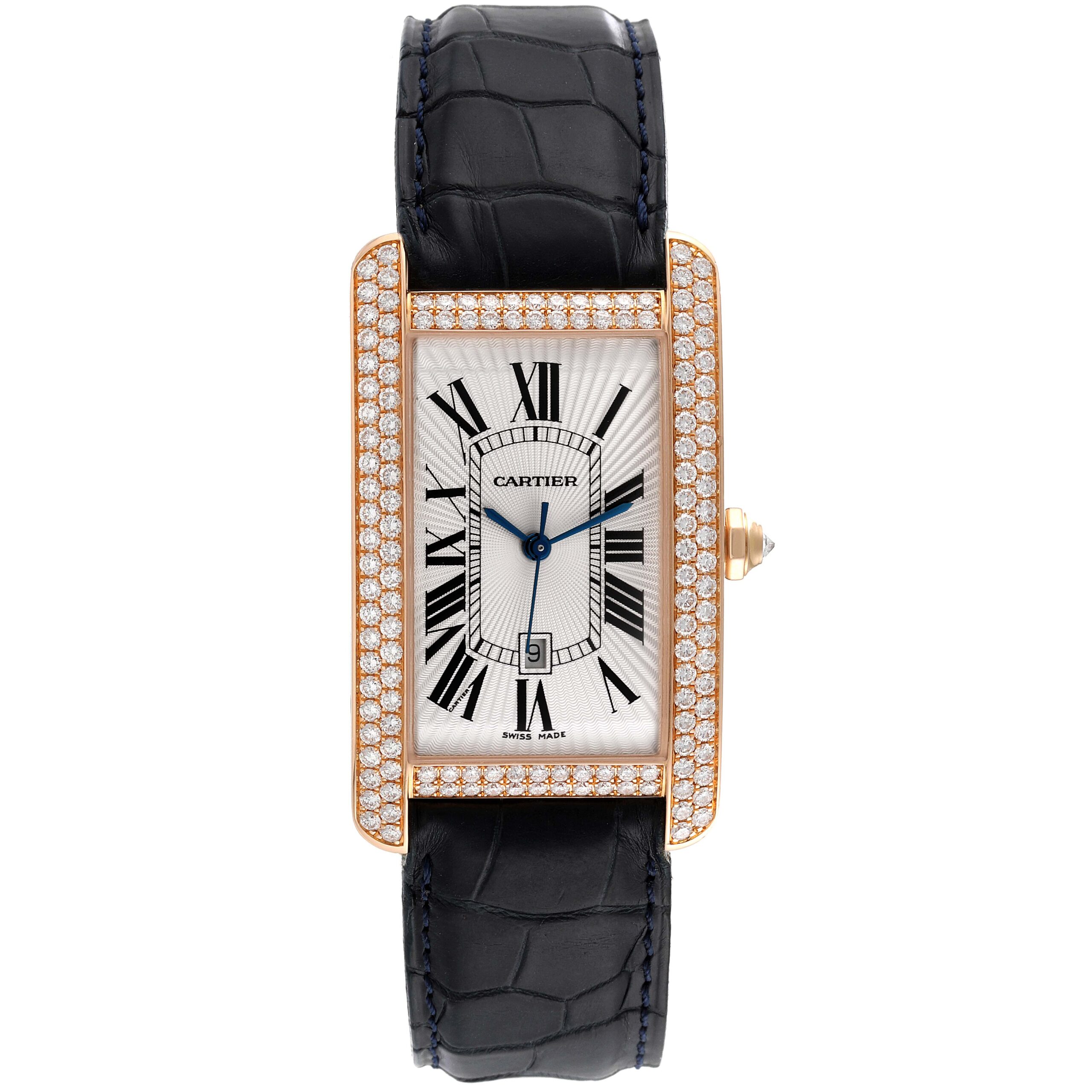 Cartier Tank Americaine Large Rose Gold Diamond Mens Watch WB704851