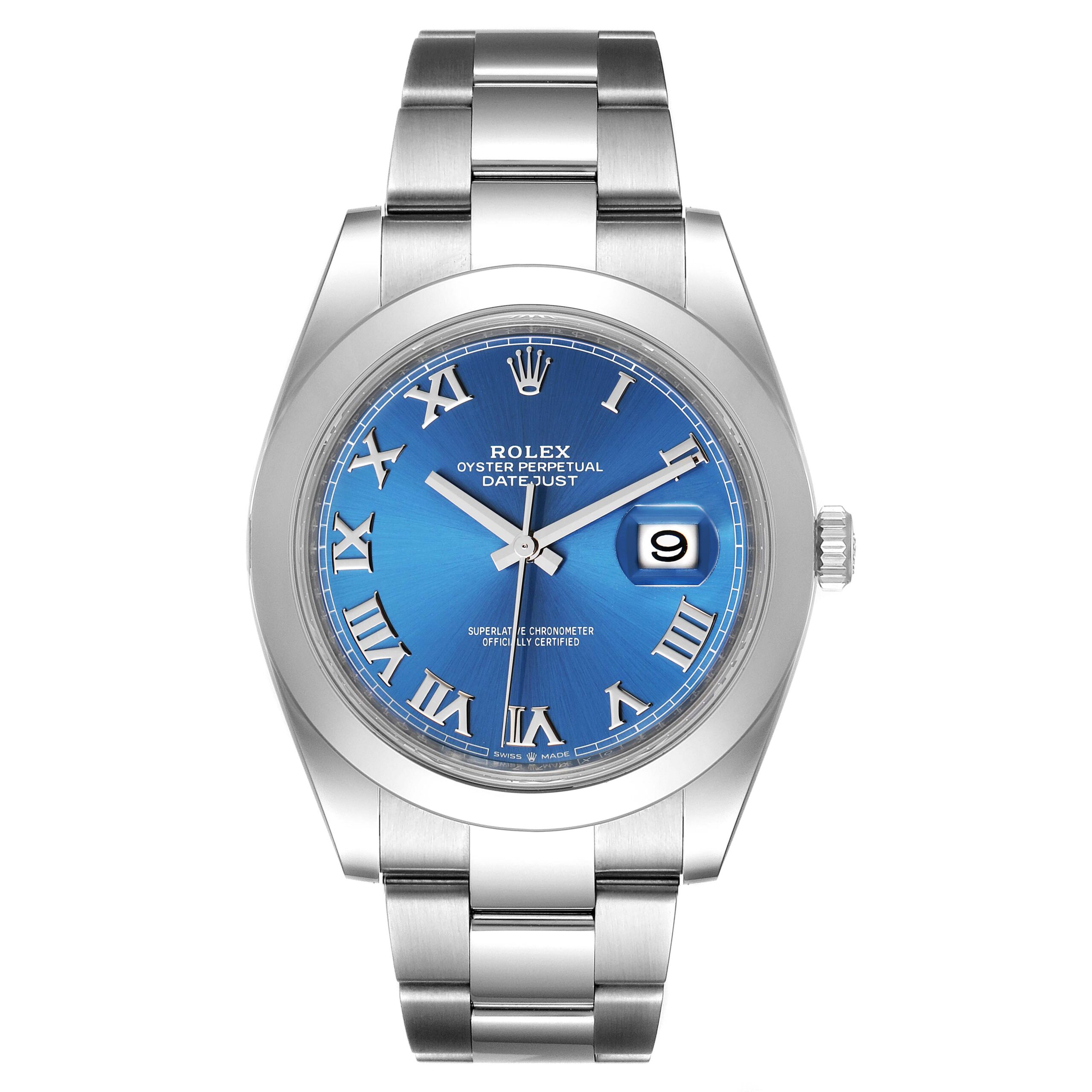 Rolex Datejust 41 Blue Roman Dial Steel Mens Watch 126300 Box Card