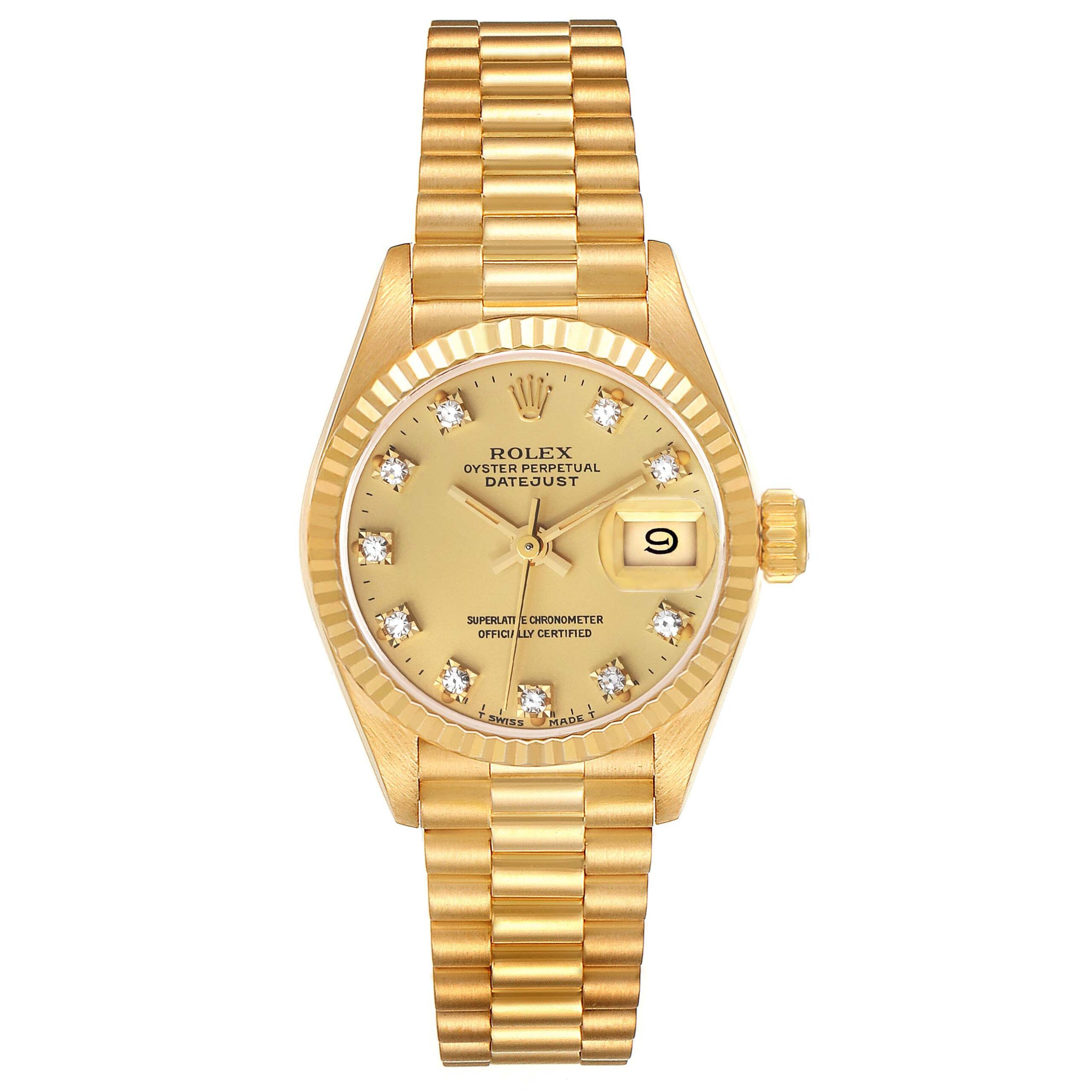 Rolex Datejust President Yellow Gold Diamond Dial Ladies Watch 69178