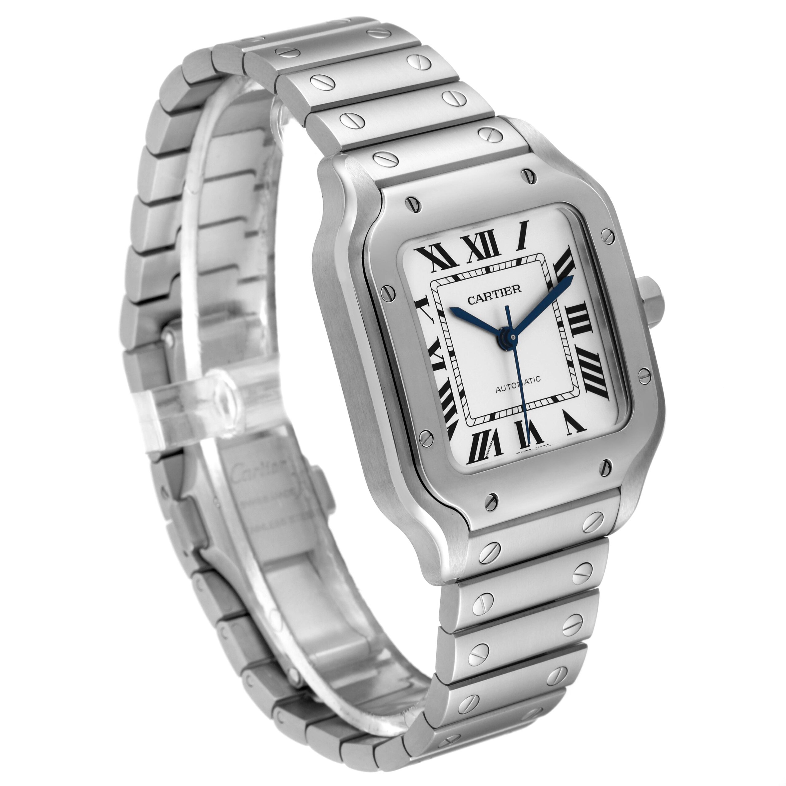 Cartier Santos Silver Dial Medium Steel Mens Watch WSSA0029 Box Card