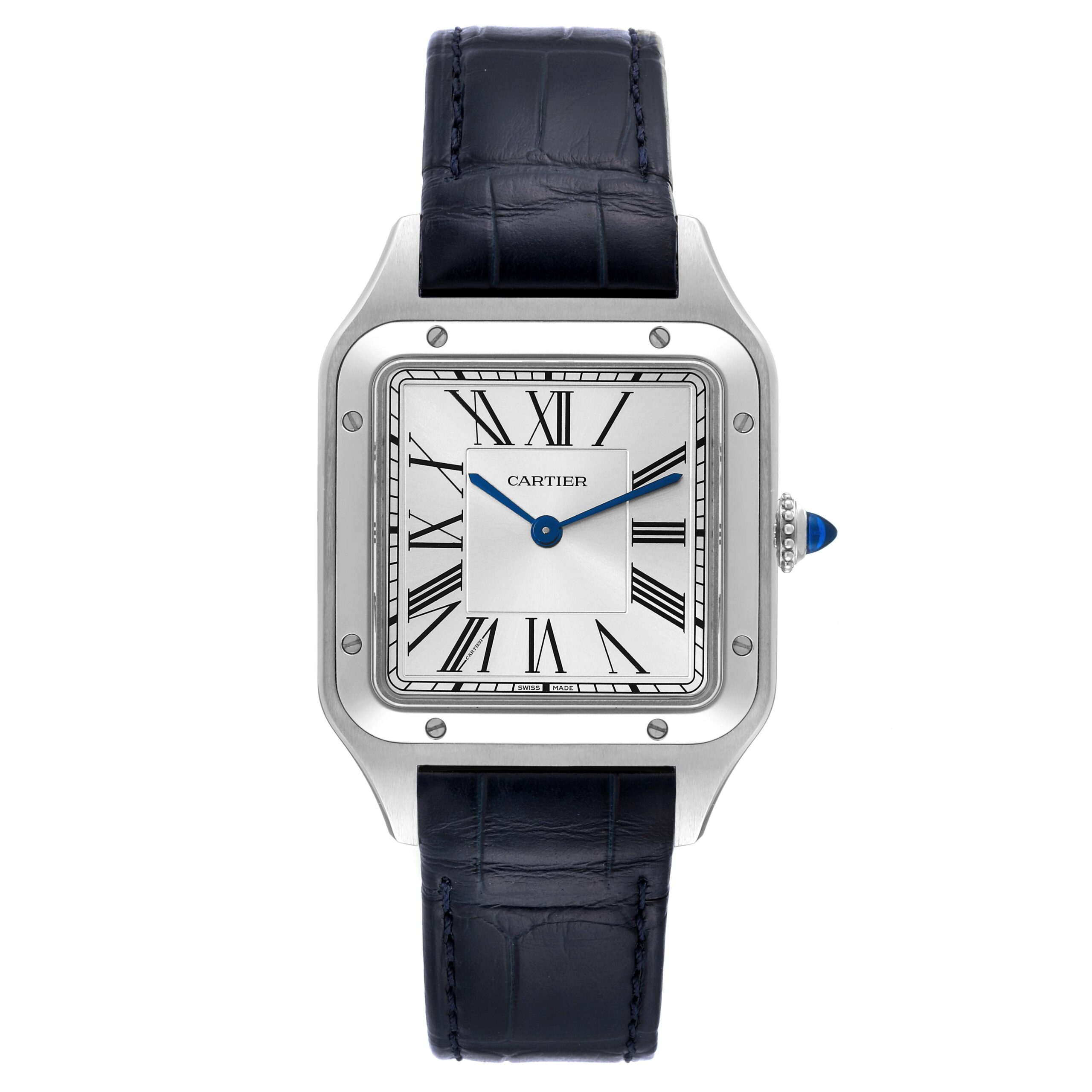 Cartier Santos Dumont Large Black Strap Steel Mens Watch WSSA0022 Box Card