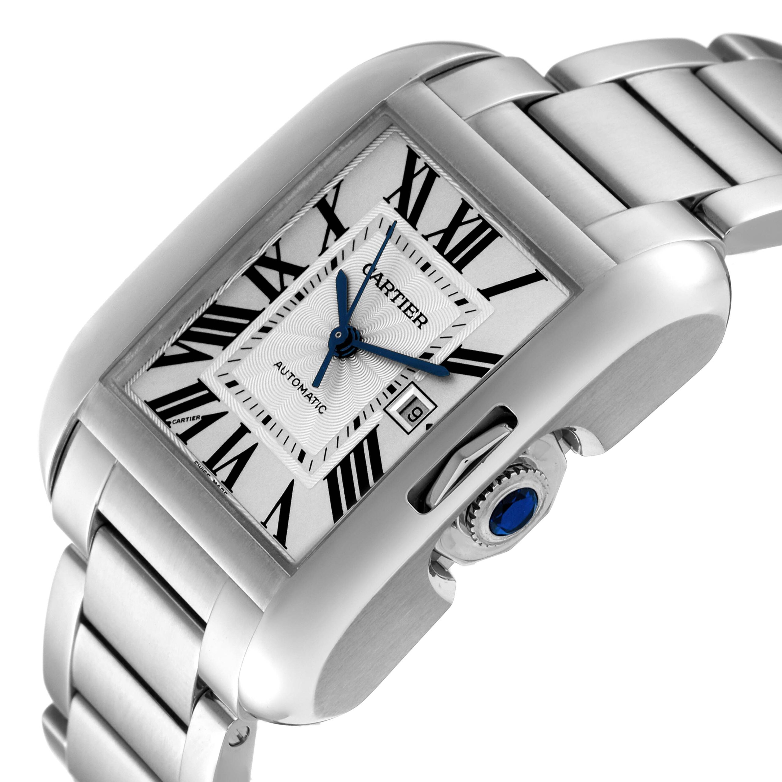Cartier Tank Anglaise Large Steel Automatic Mens Watch W5310009 Box Papers