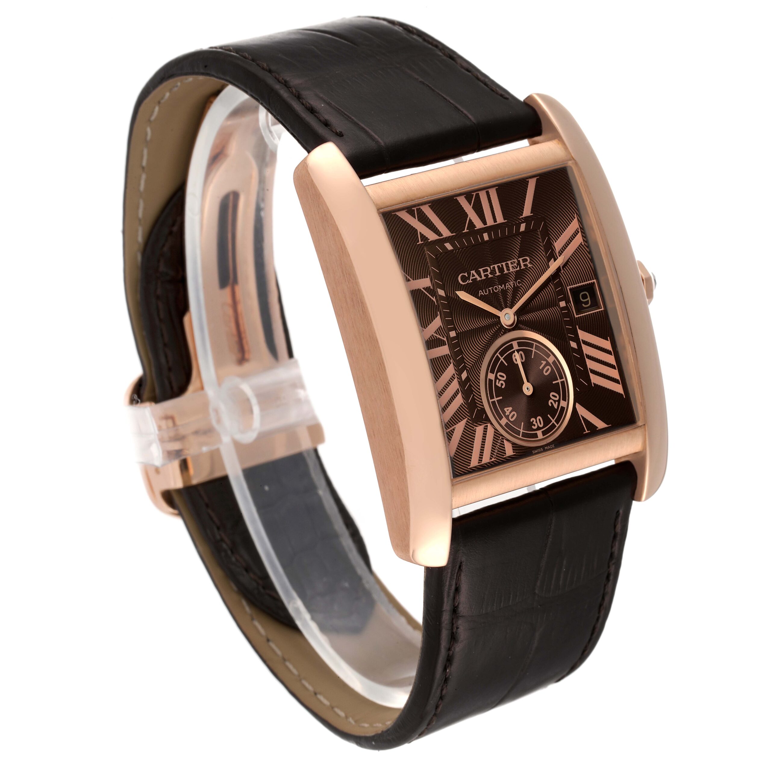 Cartier Tank MC Rose Gold Brown Dial Brown Strap Mens Watch W5330002
