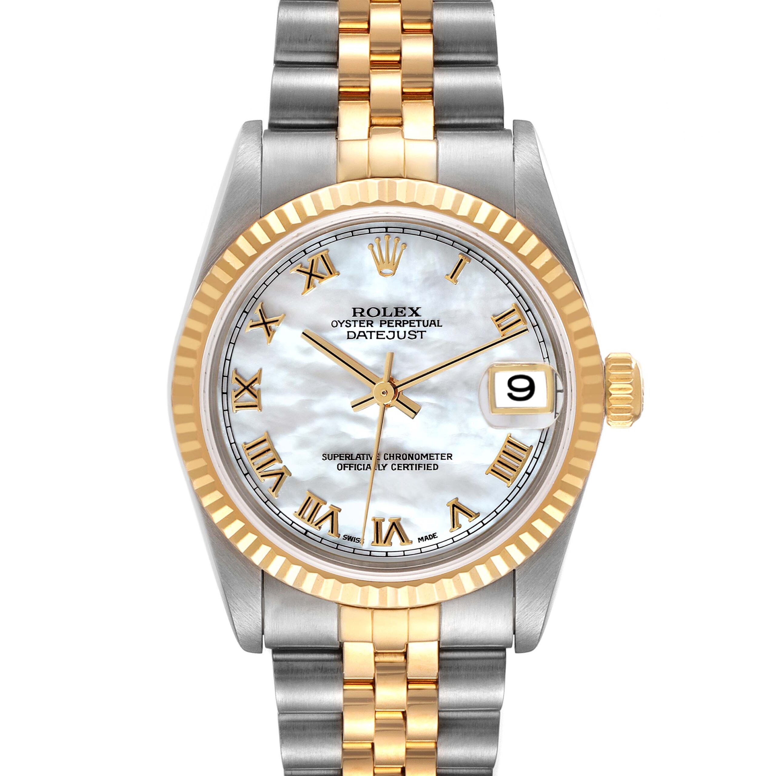 Rolex Datejust Midsize Steel Yellow Gold Mother of Pearl Roman Dial Ladies Watch 78273