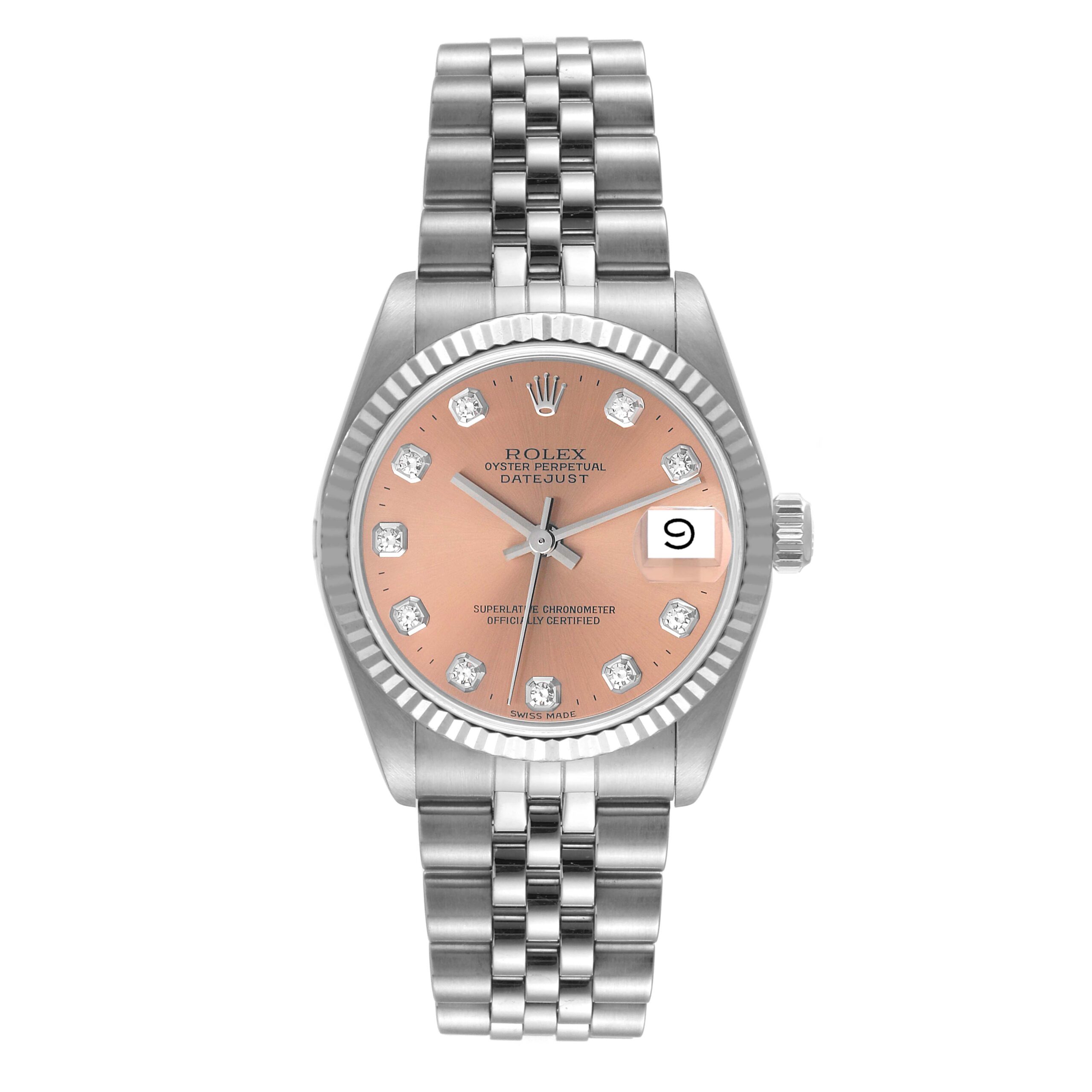 Rolex Datejust Midsize Steel White Gold Diamond Ladies Watch 68274