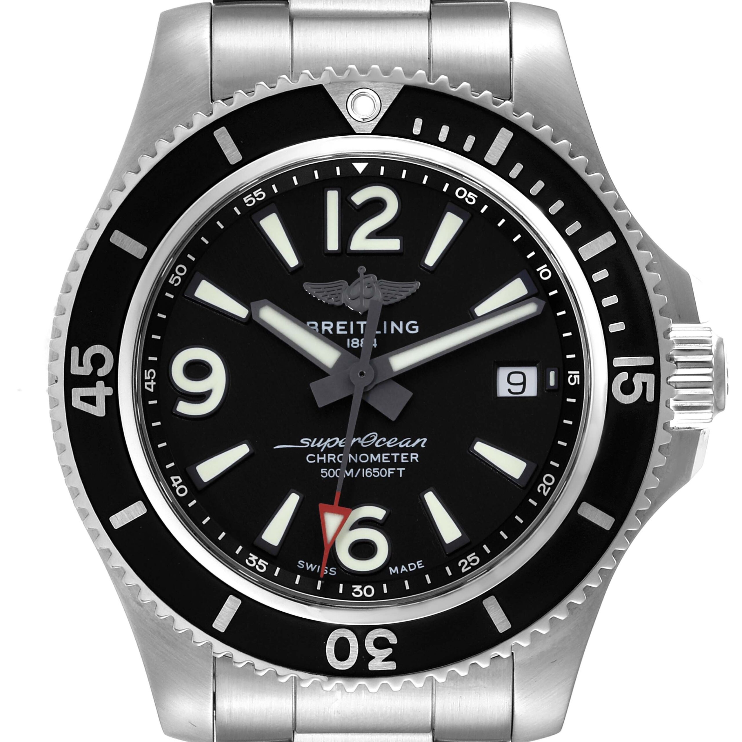 Breitling Superocean 42 Black Dial Steel Mens Watch A17366 Box Card