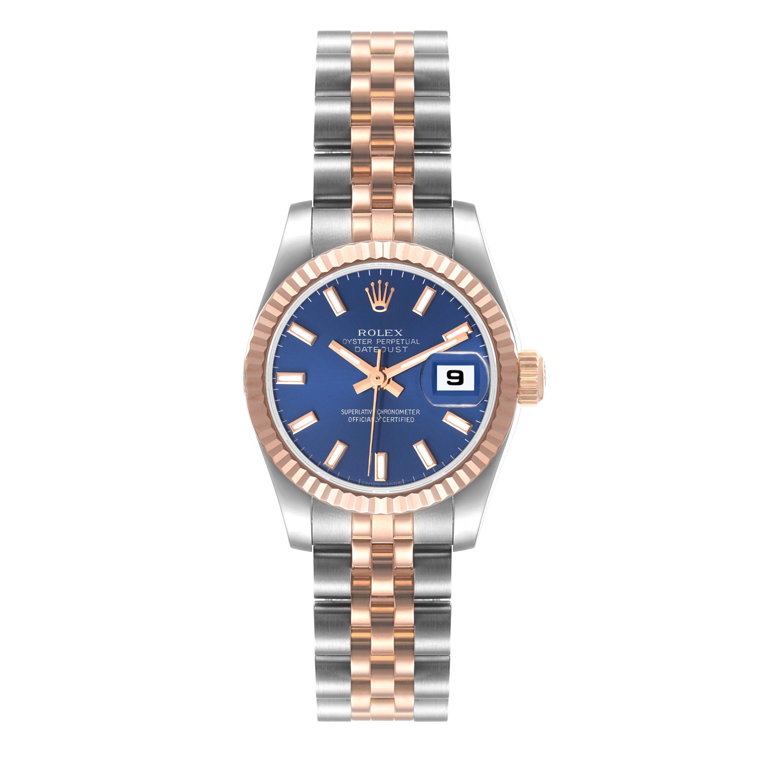 Rolex Datejust Steel Rose Gold Blue Dial Ladies Watch 179171 Box Card