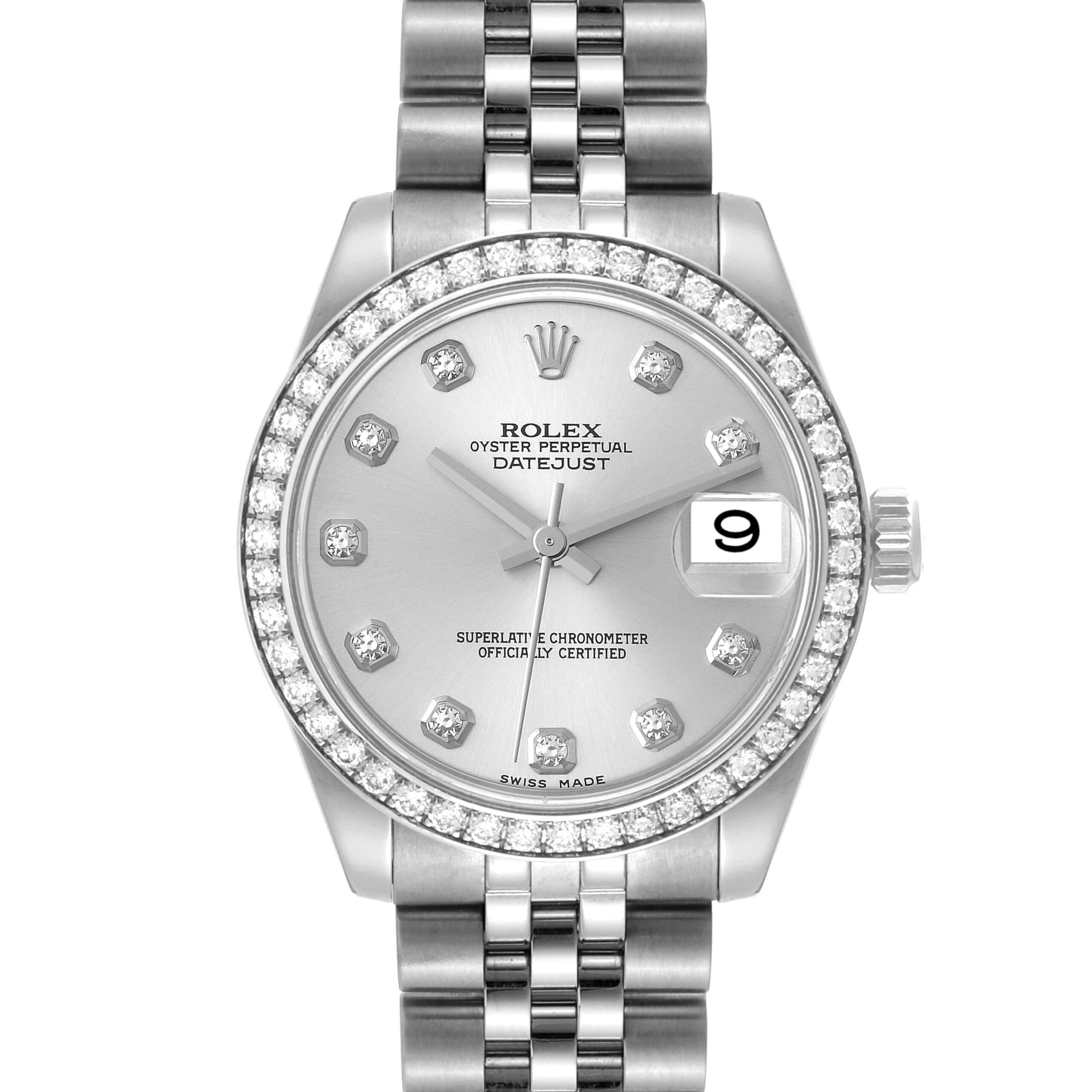 Rolex Datejust Midsize Steel White Gold Diamond Ladies Watch 178384