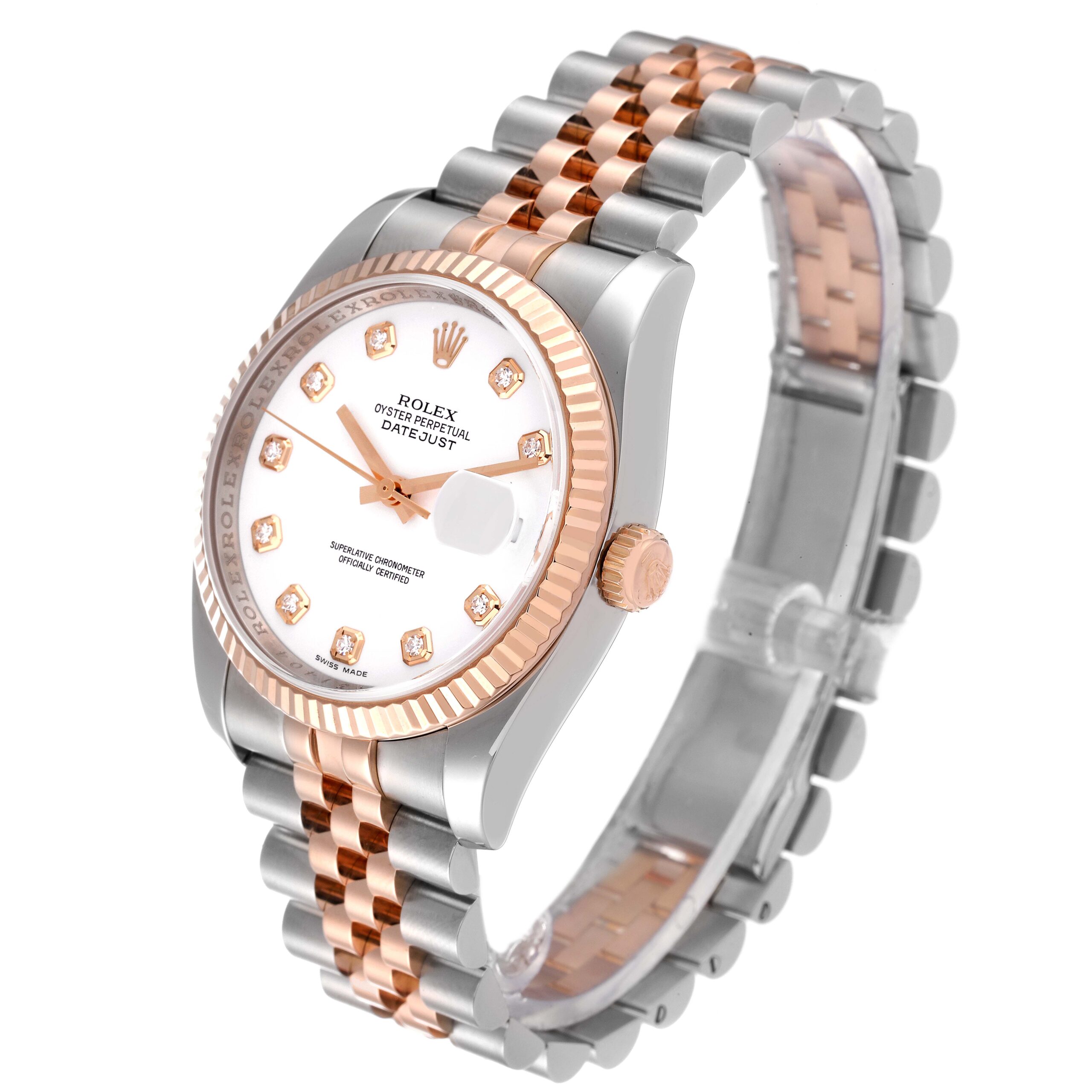 Rolex Datejust Steel Rose Gold White Diamond Dial Mens Watch 116231