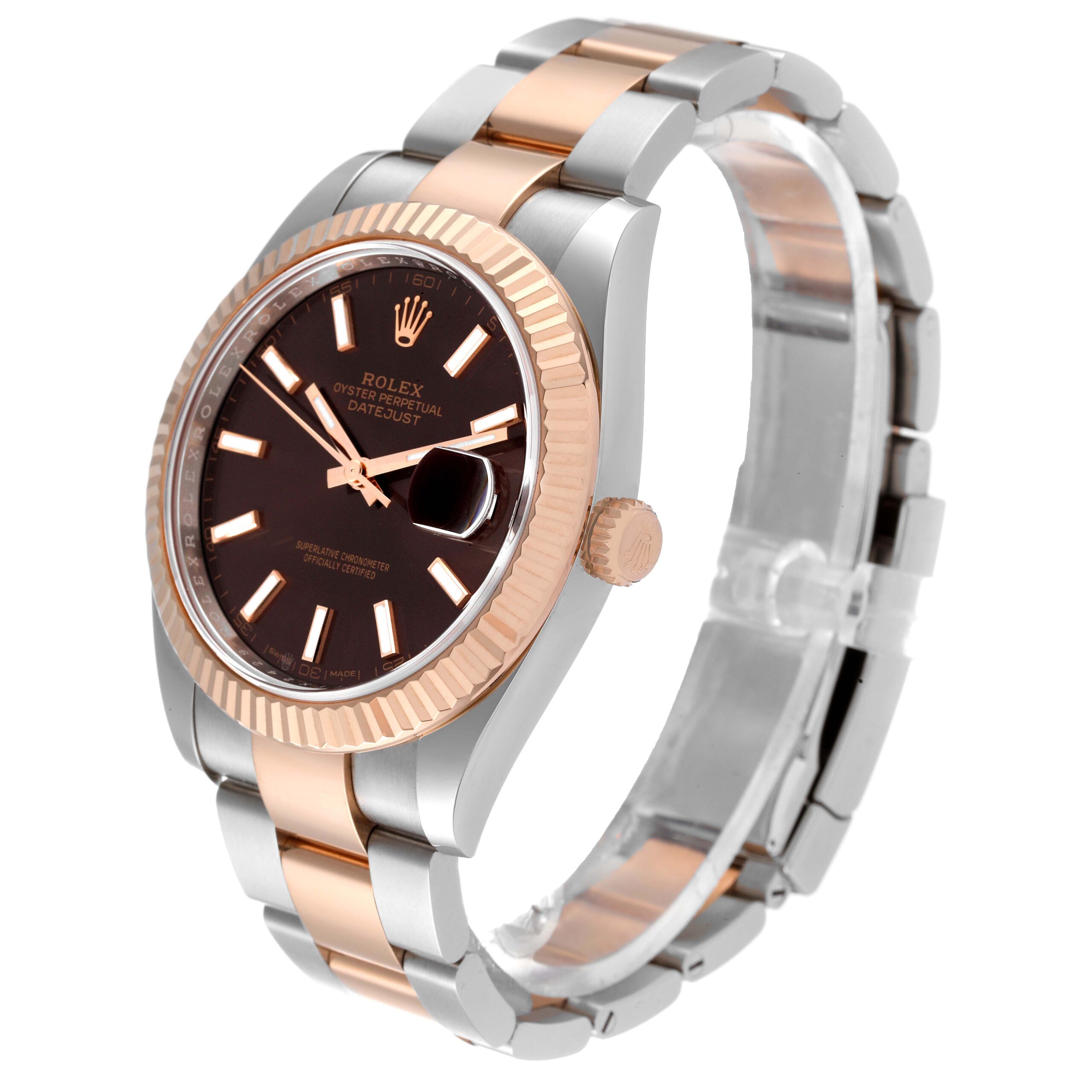 Rolex Datejust 41 Steel Rose Gold Chocolate Dial Mens Watch 126331 Box Card