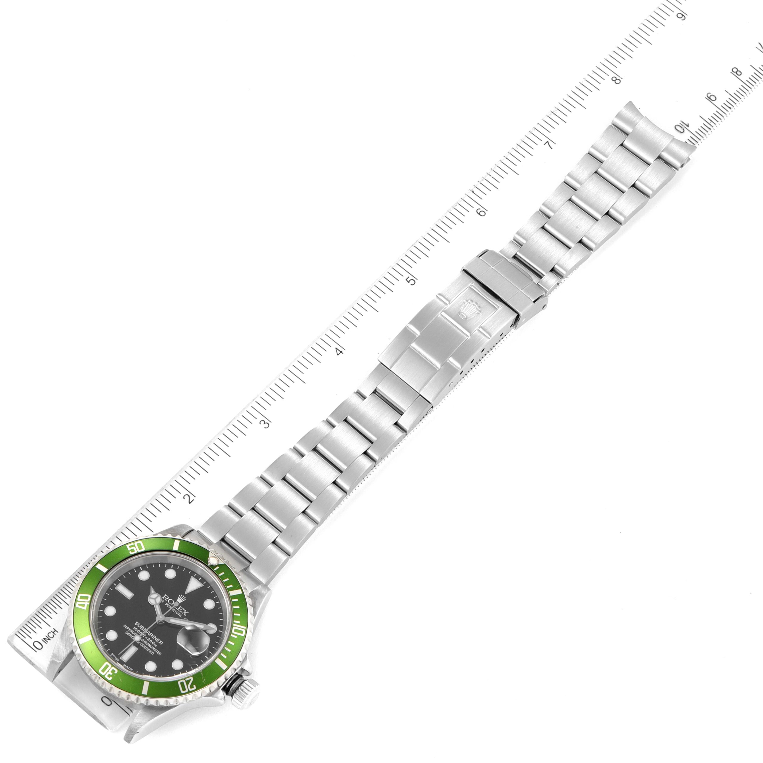 Rolex Submariner Kermit Green Bezel Flat 4 Steel Mens Watch 16610LV