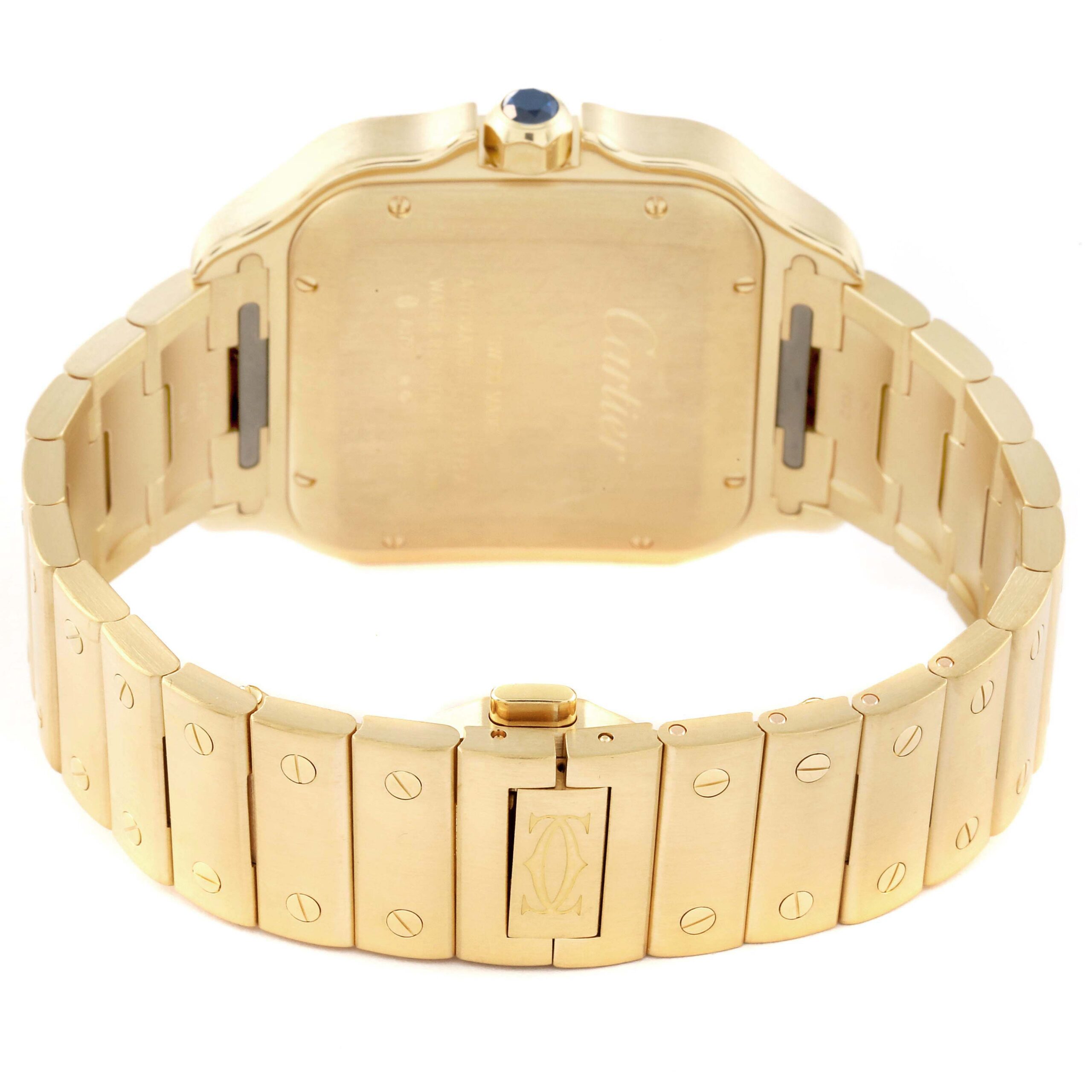 Cartier Santos Silver Dial Large 18k Yellow Gold Mens Watch WGSA0029