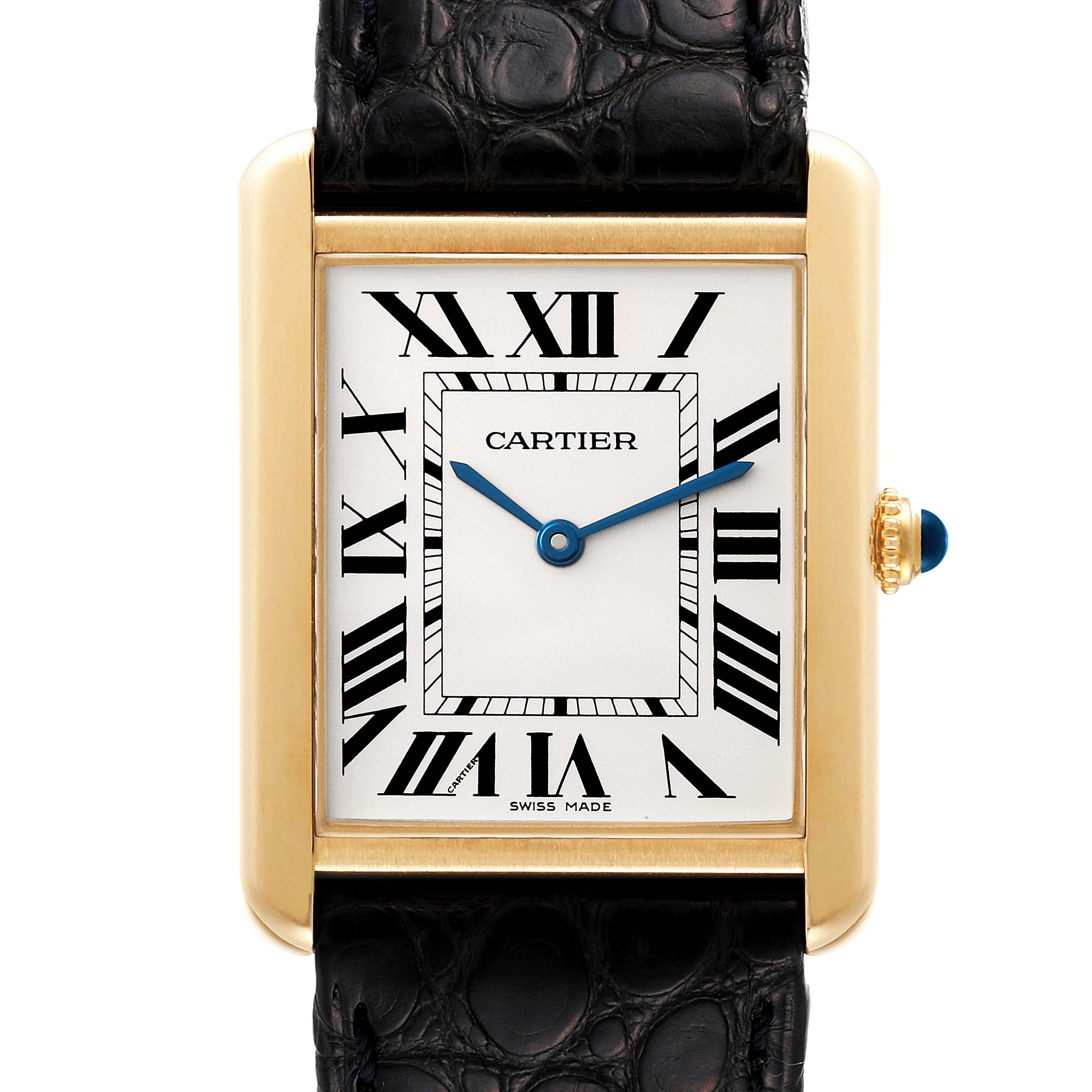 Cartier Tank Solo Yellow Gold Steel Black Strap Mens Watch W1018855