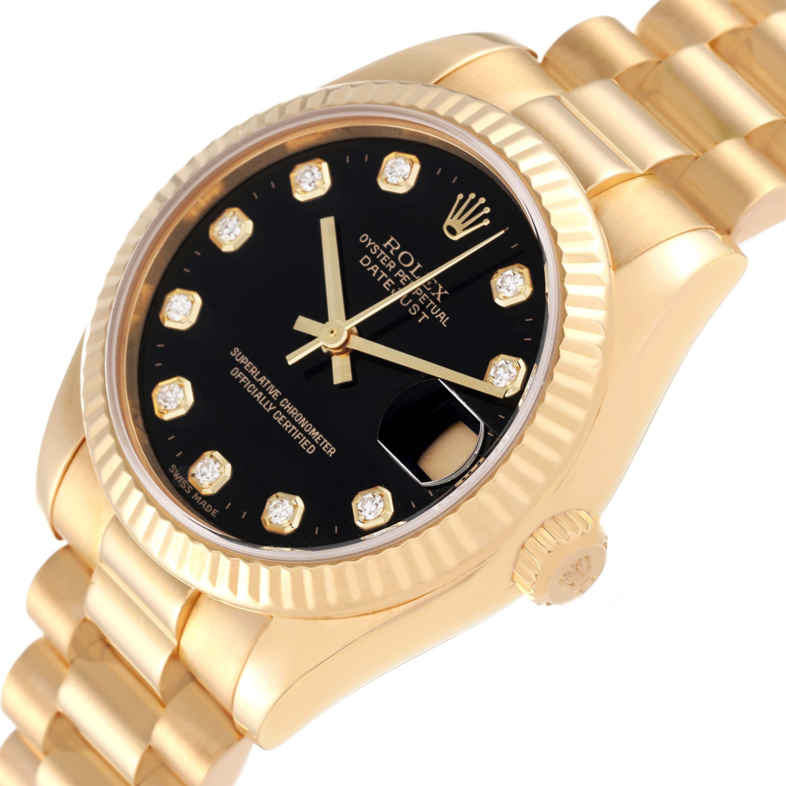 Rolex Datejust President Midsize Yellow Gold Diamond Dial Ladies Watch 178278