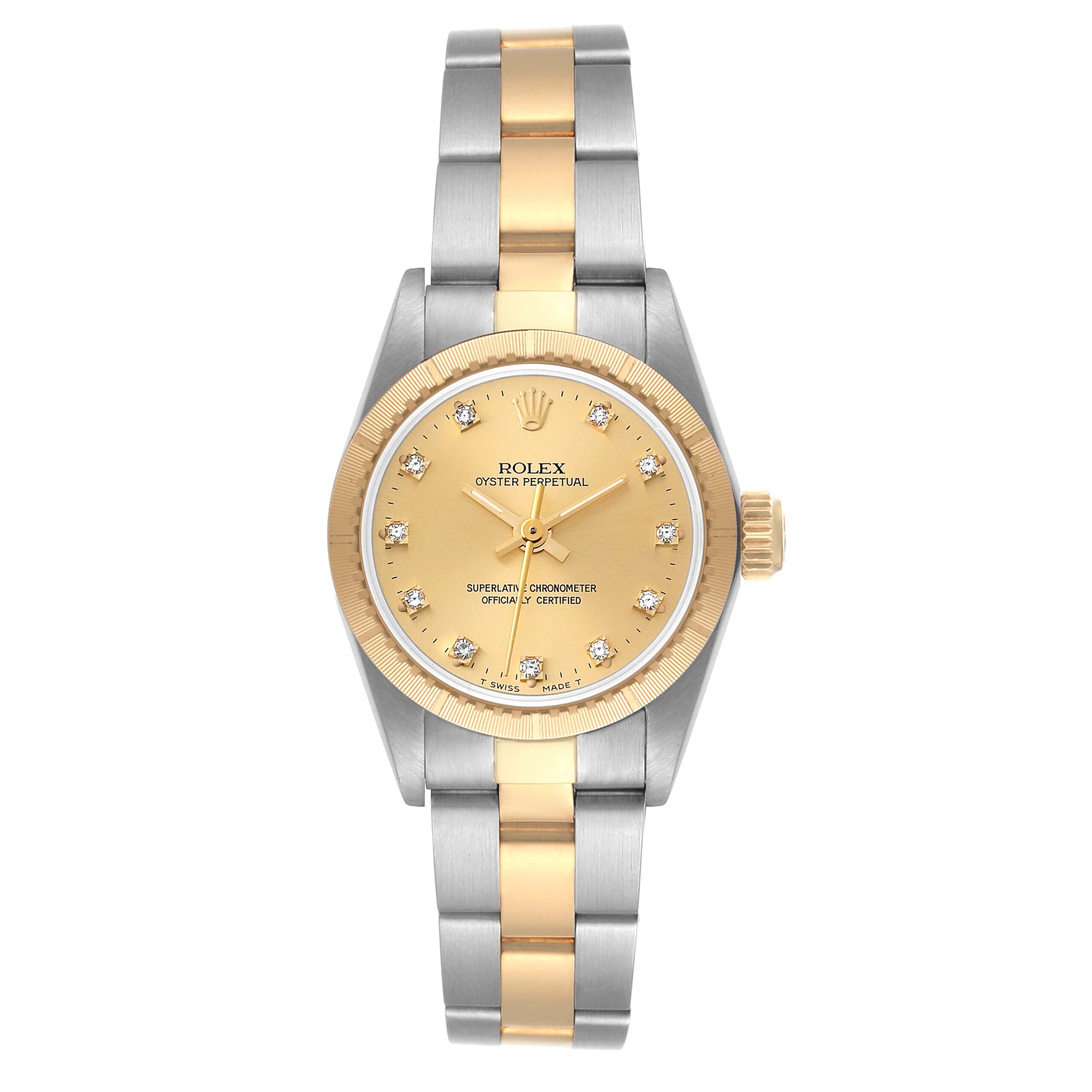Rolex Oyster Perpetual NonDate Steel Yellow Gold Diamond Ladies Watch 67243