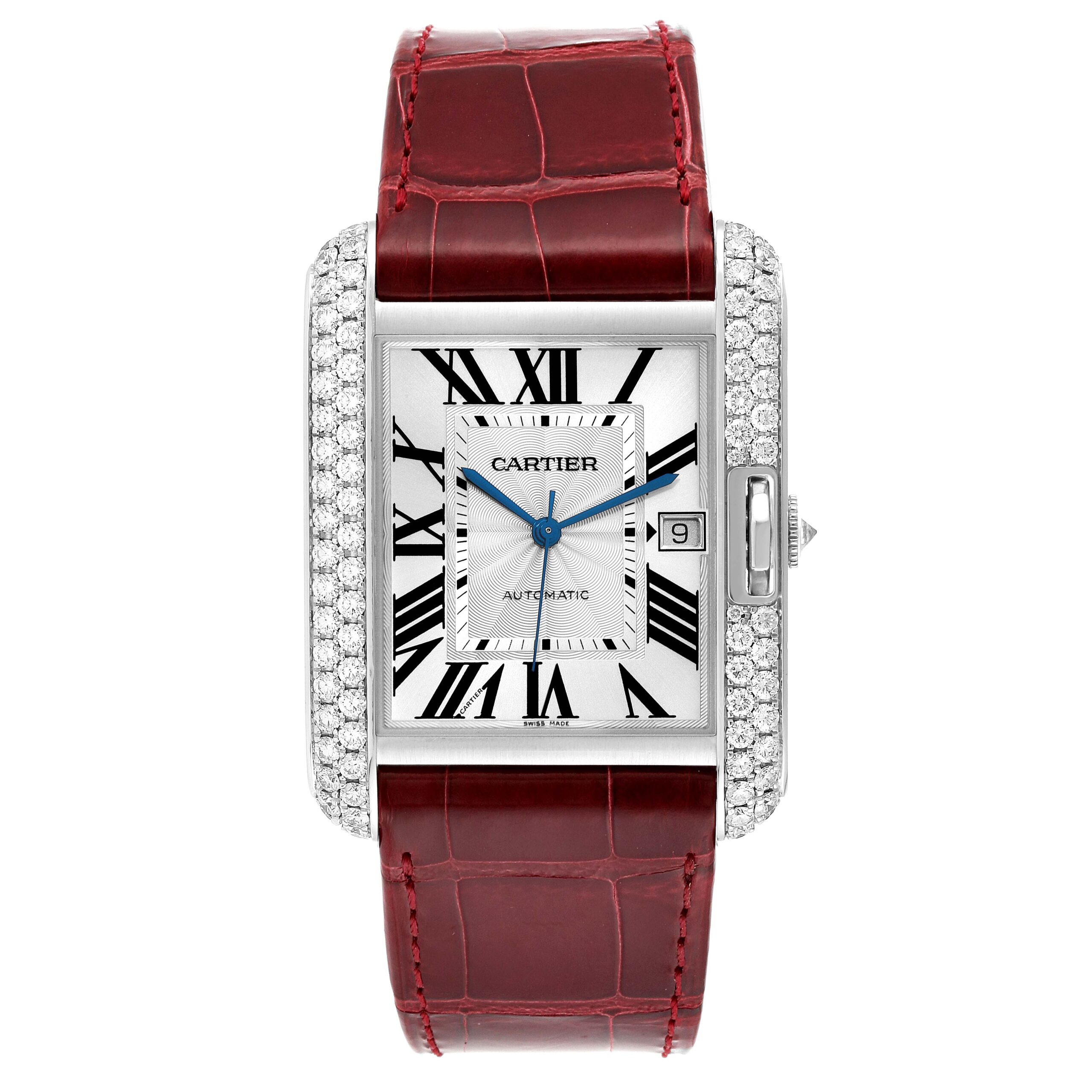 Cartier Tank Anglaise XL White Gold Diamond Mens Watch WT100023