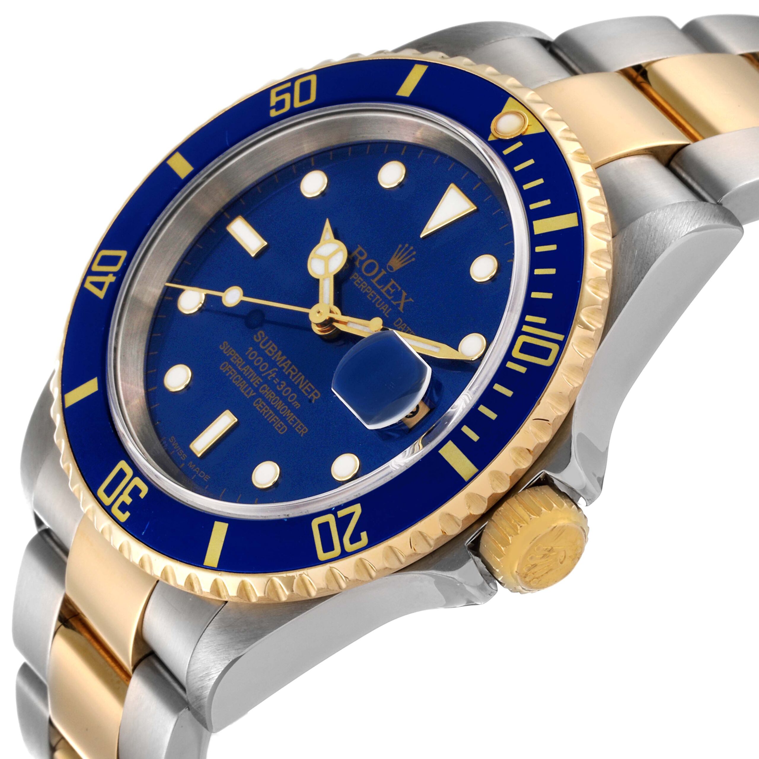 Rolex Submariner Blue Dial Steel Yellow Gold Mens Watch 16613 Box Papers