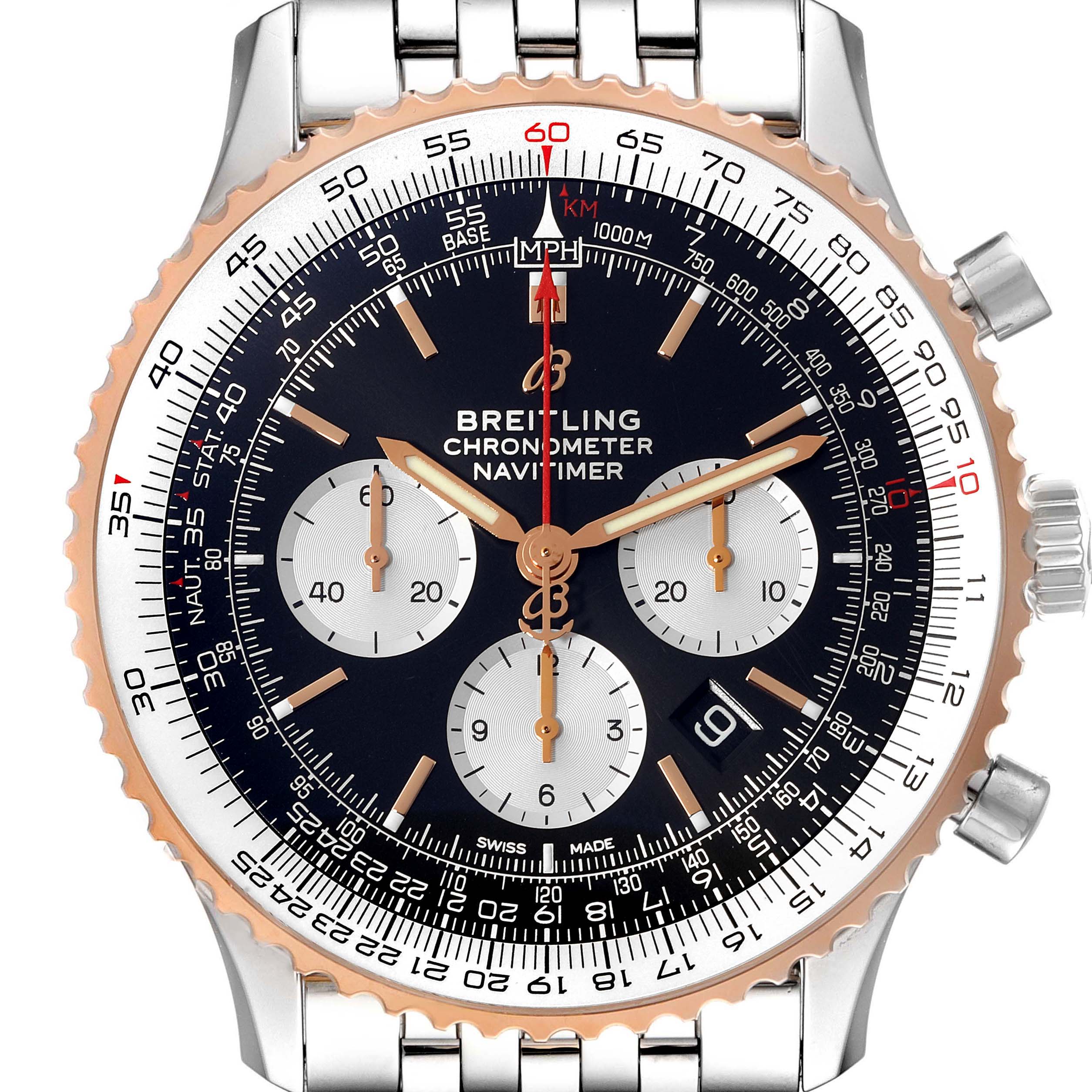Breitling Navitimer 01 46mm Steel Rose Gold Black Dial Watch UB0127