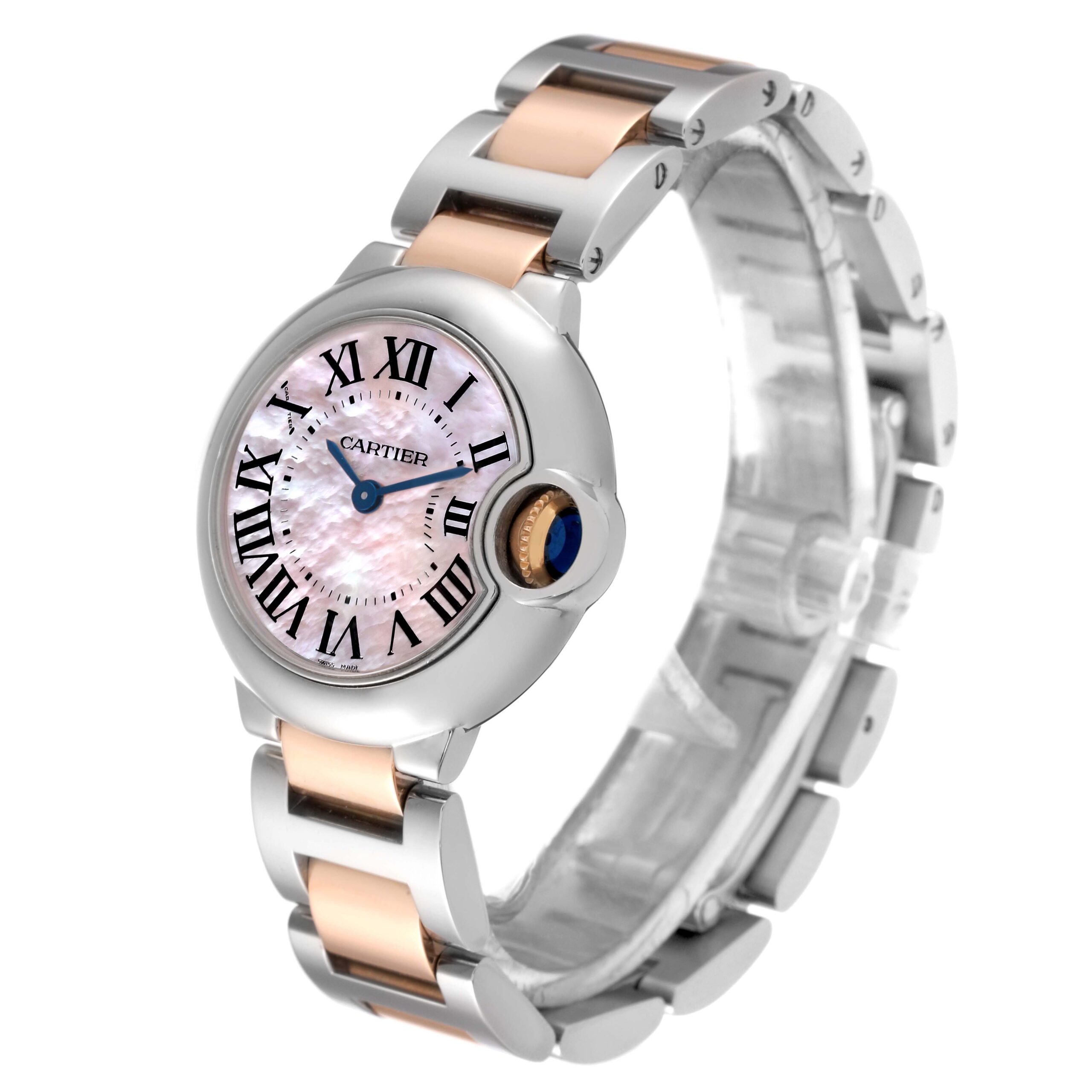Cartier Ballon Bleu Steel Rose Gold Pink MOP Dial Watch W6920034 Box Papers