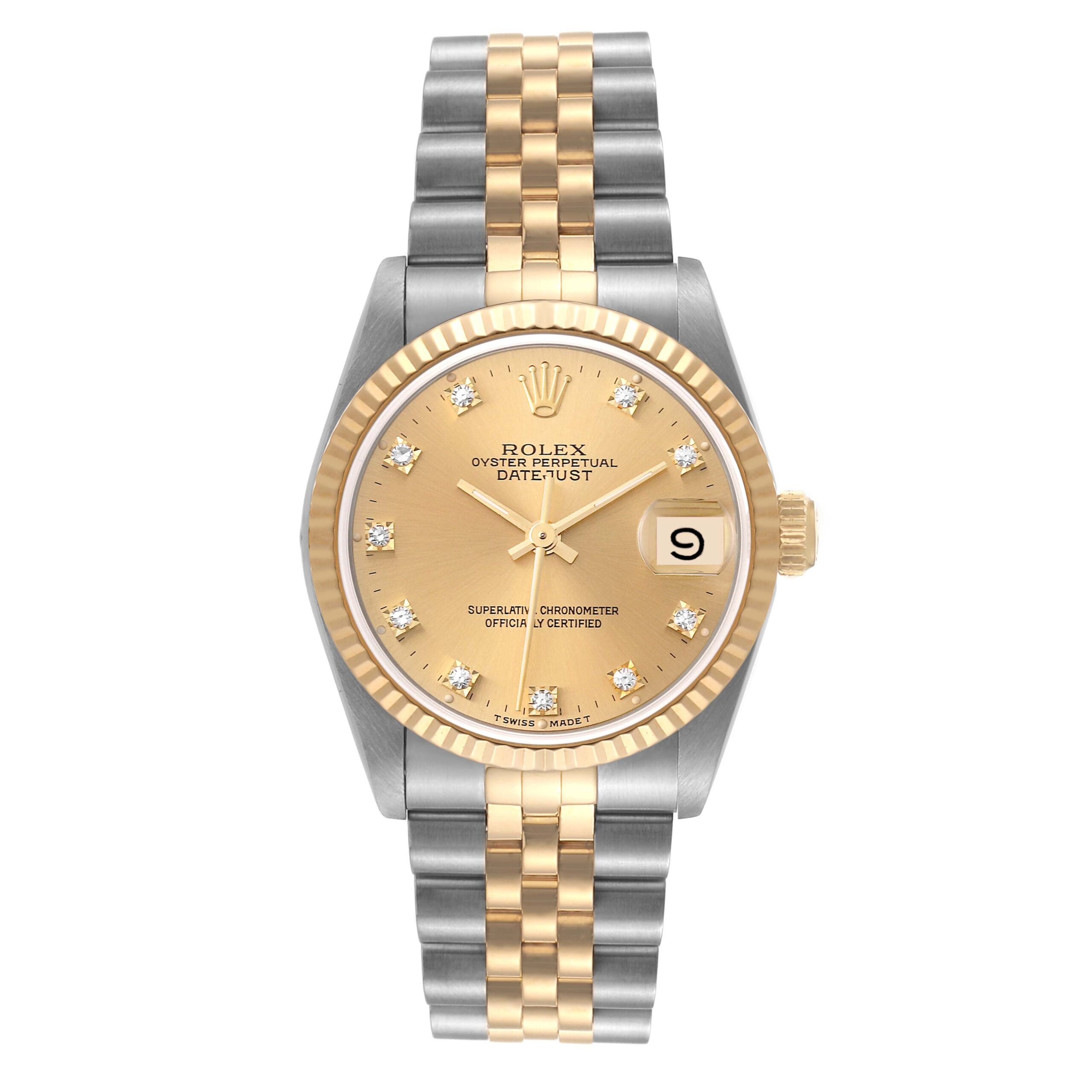 Rolex Datejust Midsize Steel Yellow Gold Diamond Dial Ladies Watch 68273